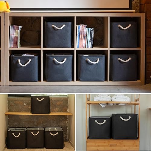 Miniatura 7 de Oterri Paquete de 6 cubos de almacenamiento, cubos de almacenamiento plegables, cubos de tela de 11 x 11 pulgadas, cesta de almacenamiento
