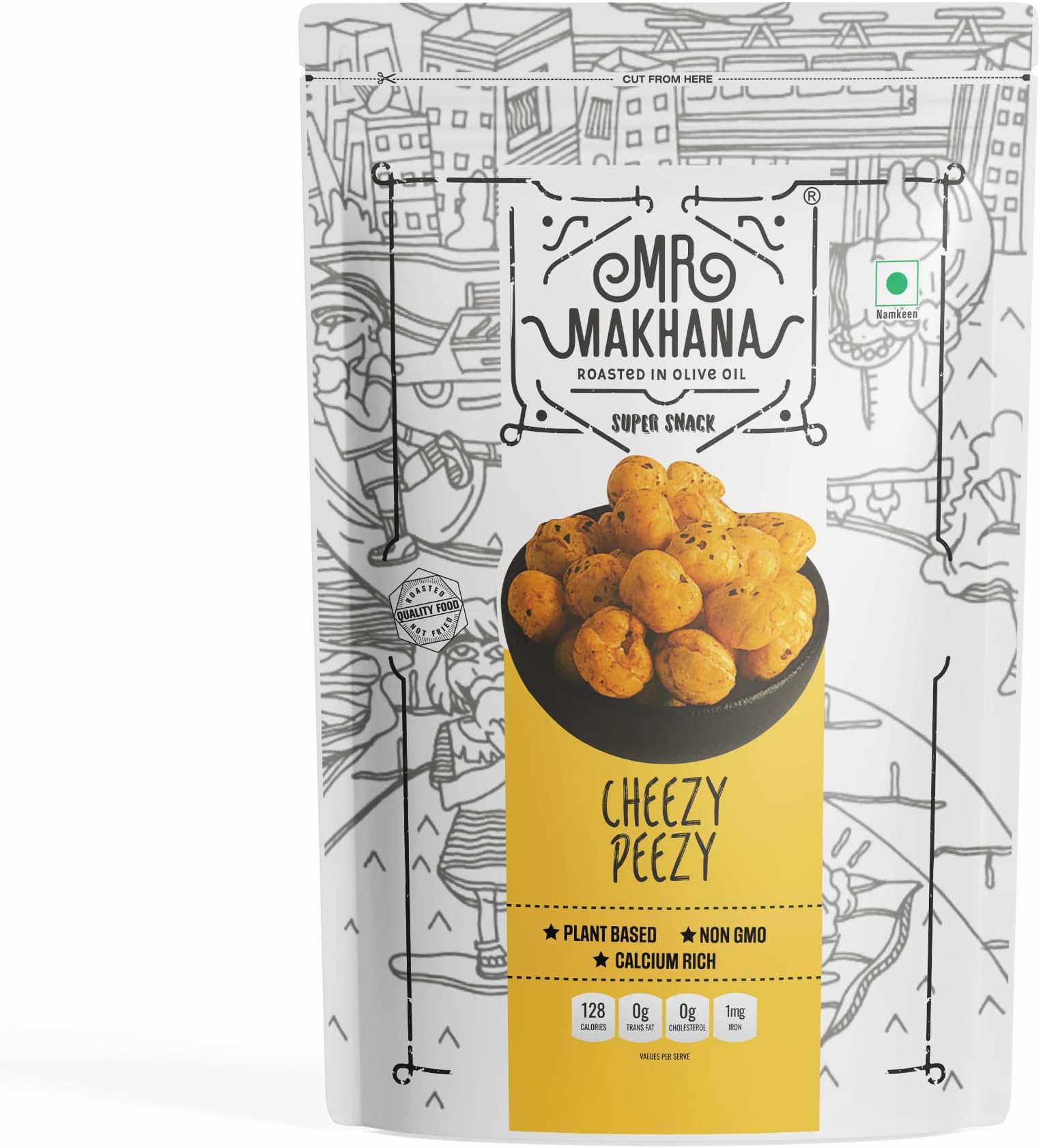 MR. MAKHANA Roasted Makhana And Foxnuts|Healthy Snacks|Gluten Free|Msg Free|Antioxidant|Rich Calcium|Zero Trans Fat|Zero Cholesterol (Cheezy Peezy),1 Count 55 G