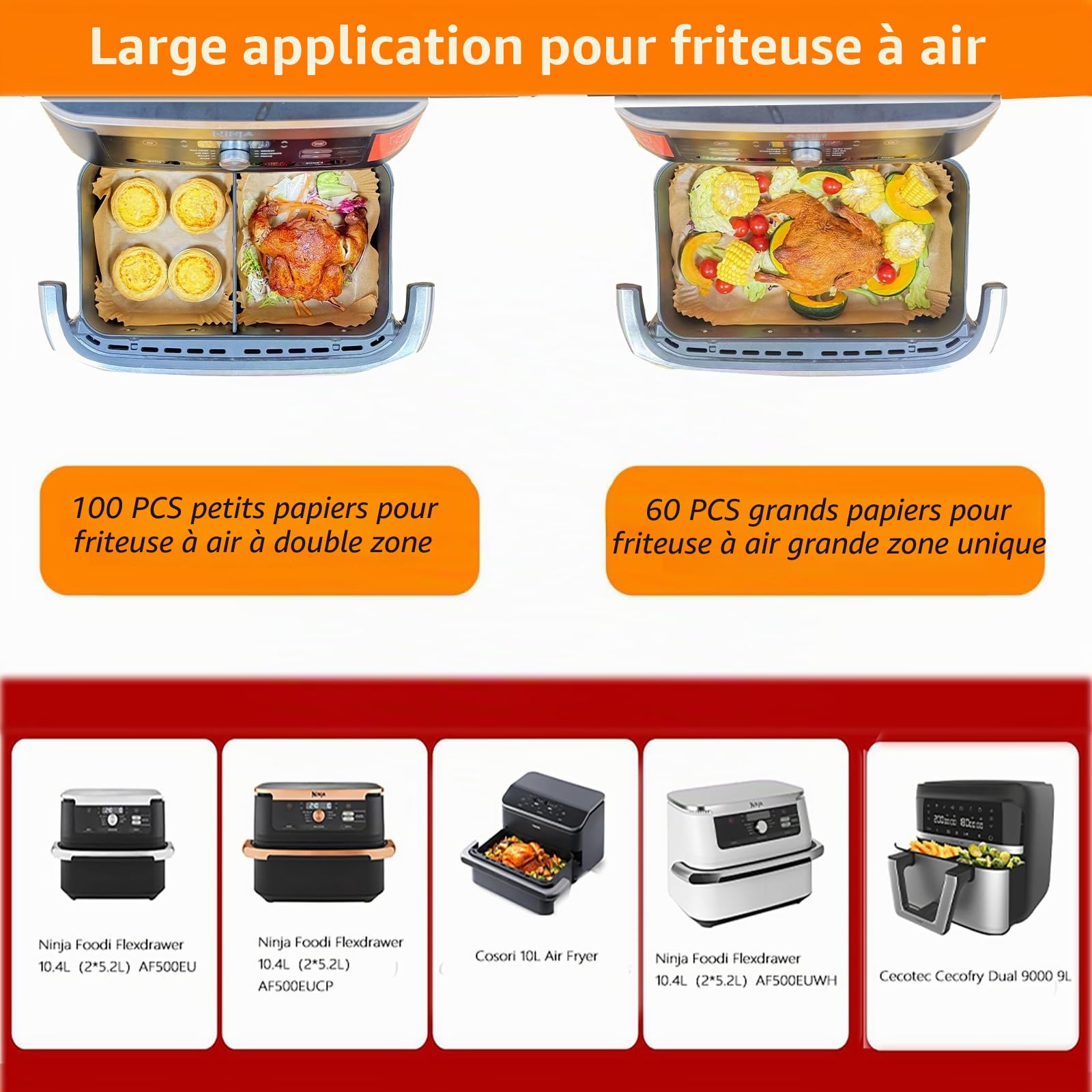 Papier Cuisson pour Ninja Air Fryer 10,4L AF500EU 160pcs