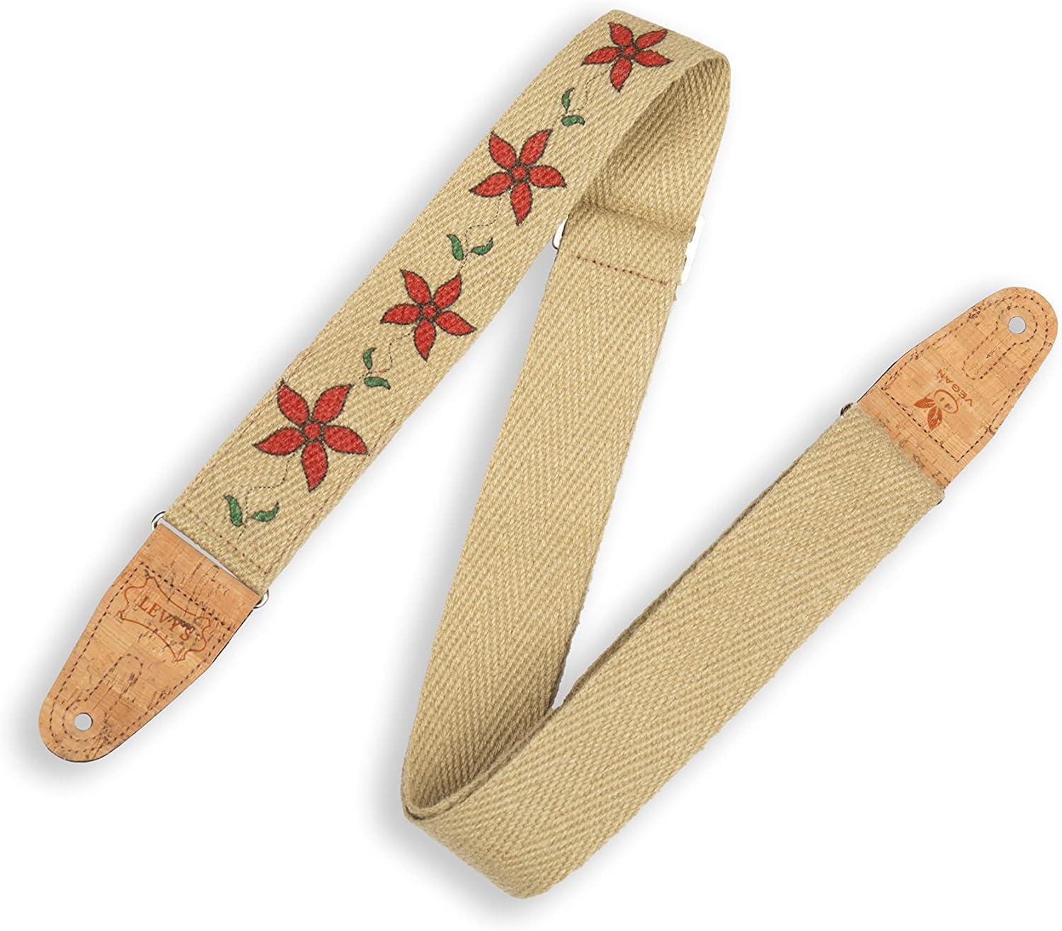 Levy's Leathers Flowering Vine Hemp Series 2" Wide Guitar Strap, Red Flowers Design (MH8P-012)