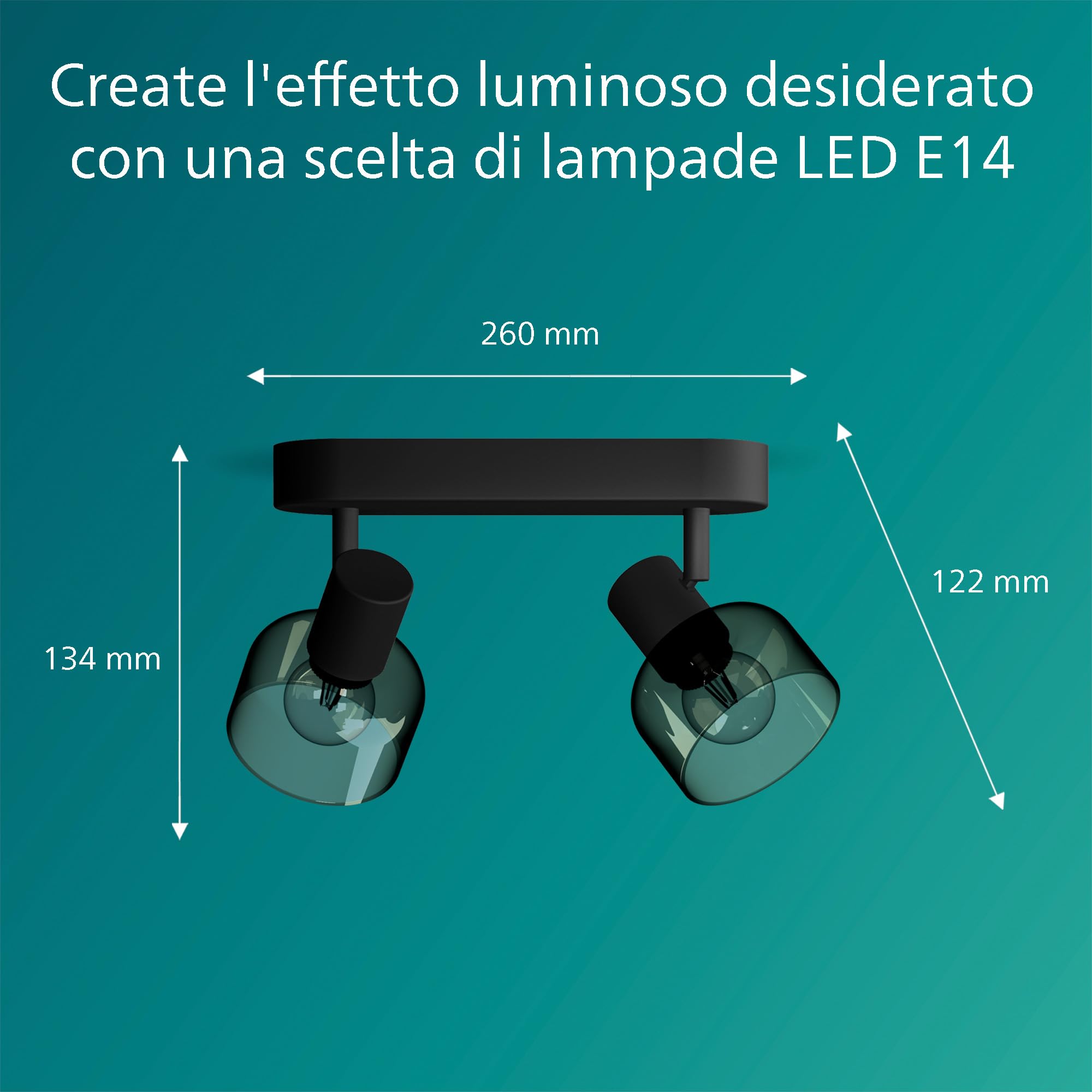 Philips Sleet Spot, 2 faretti, 25W, attacco E14, lampadina non inclusa, Grado di Protezione IP20, Nero