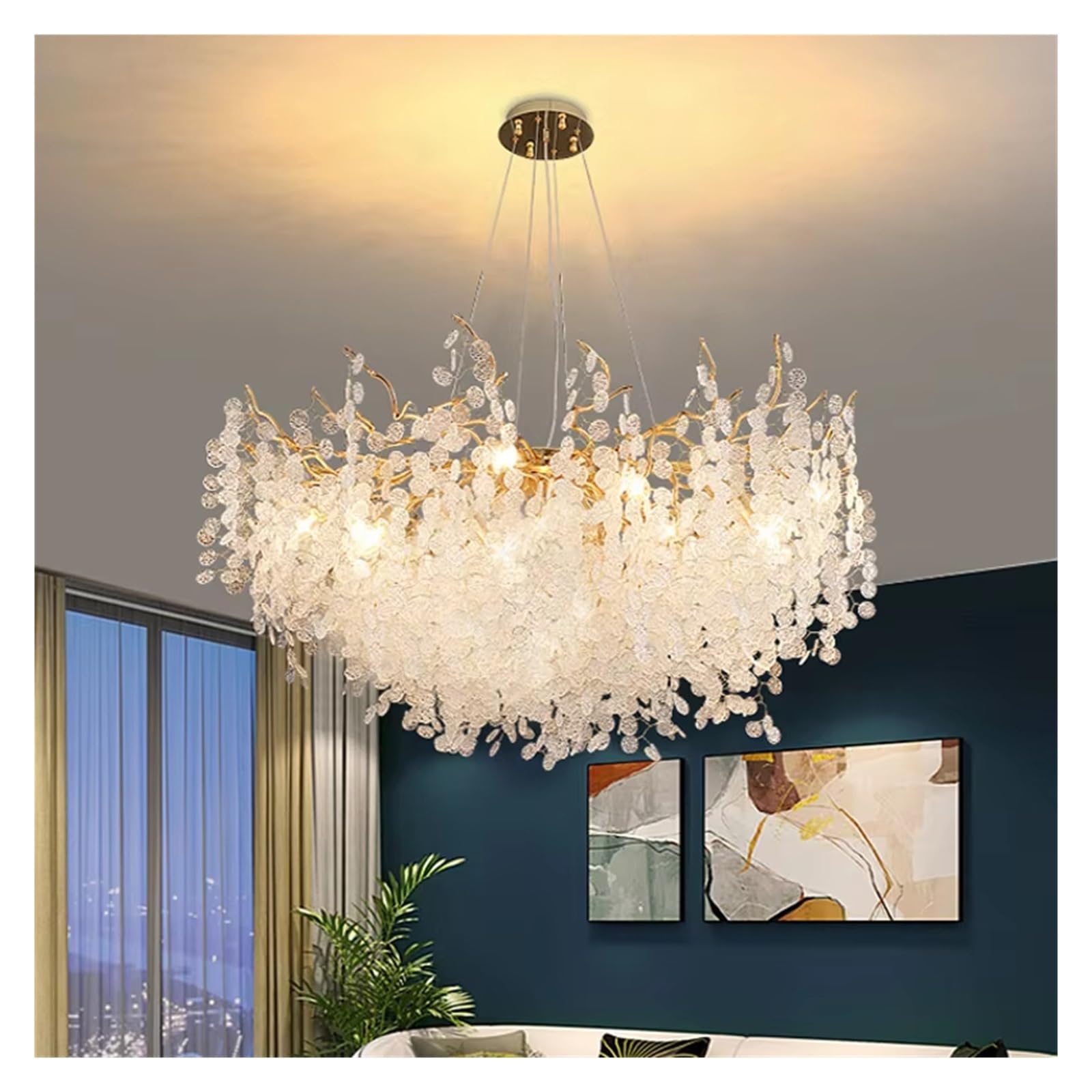 ASerZenith Nordic Ceiling Crystal Chandelier Gold Luxury Pendant Light For Living Room Hotel Hall Villa Decoration Indoor Decor,Changeable Light-80Cm Round