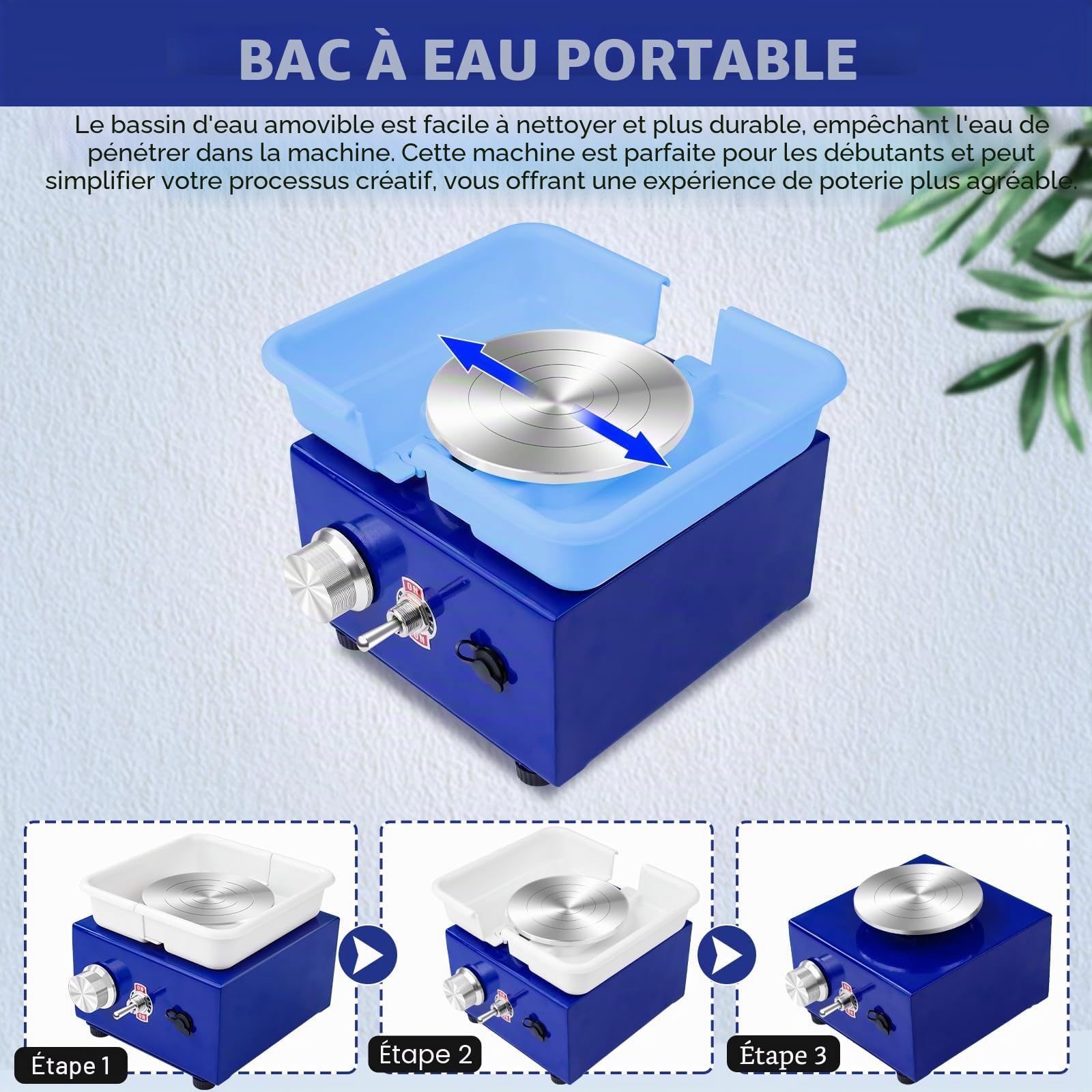 Mini disque de poterie 30 W bleu, disque tournant électrique en céramique avec