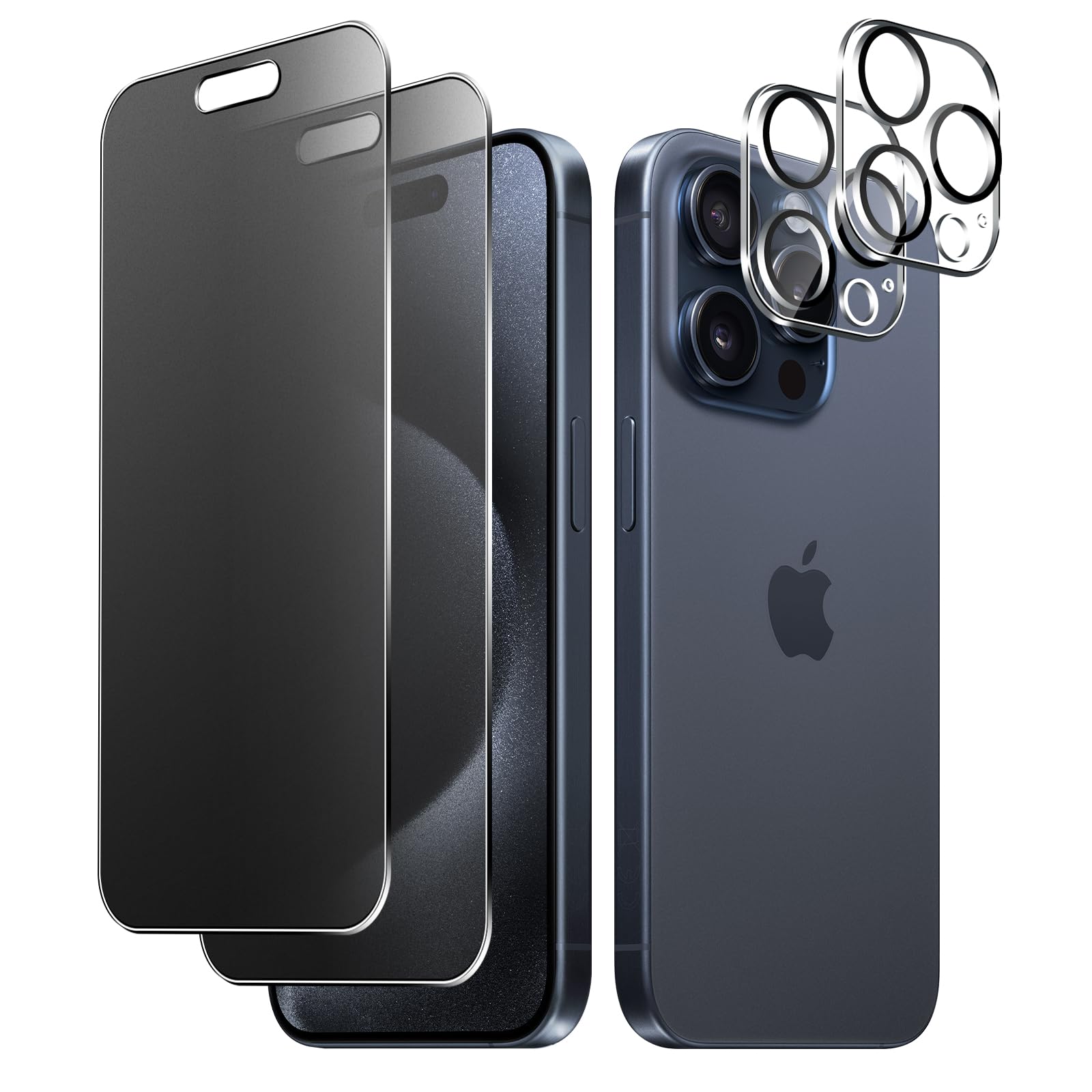 Funrae Opaca Privacy Pellicola Protettiva Compatibile con iPhone 15 Pro + Protezione Fotocamera Pellicola [2+2 Pezzi], Durezza 9H Vetro Temperato Opaco Anti-Spy Film, Anti-Impronte, Antiriflesso