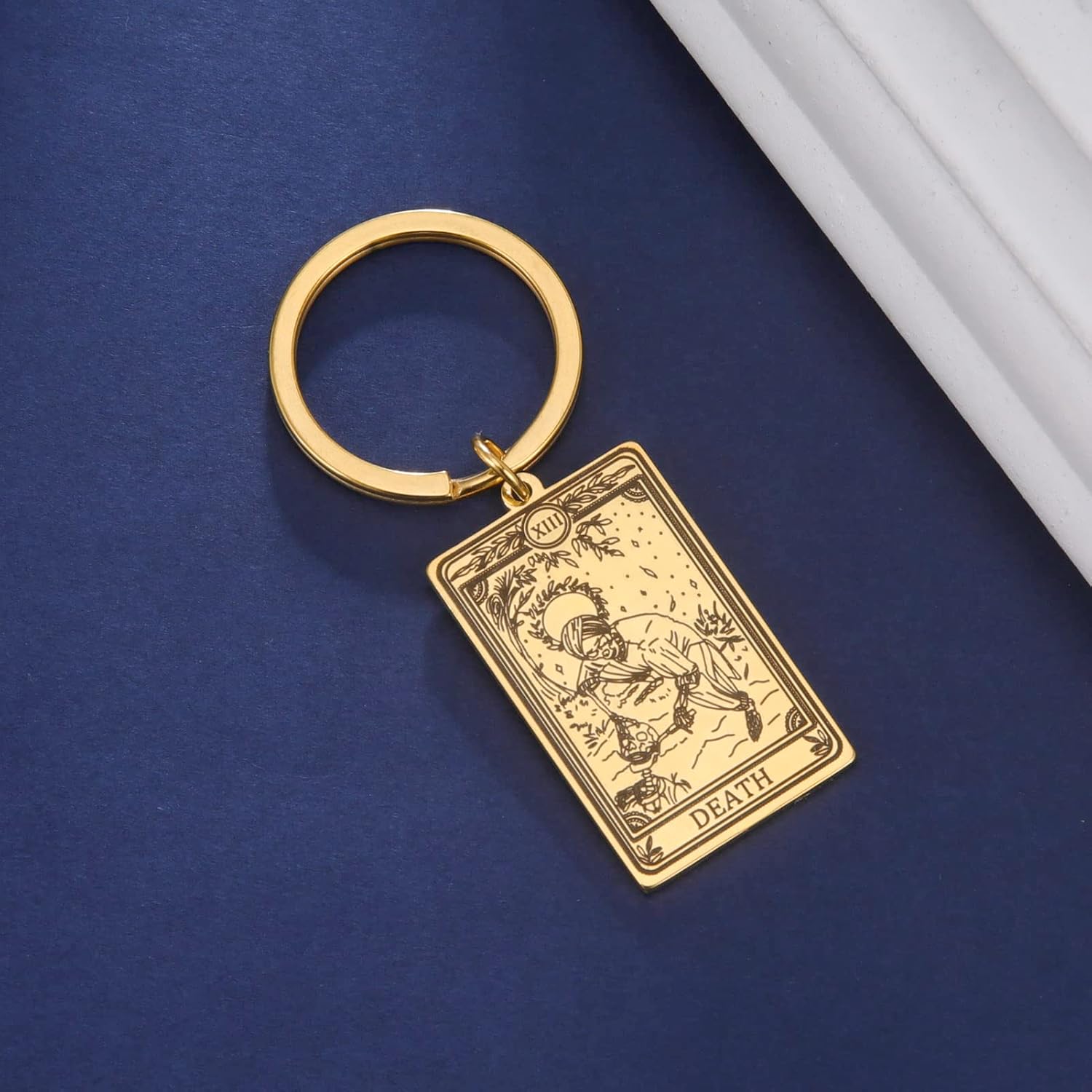 TEAMER Skeleton Tarot Cards Keychains Stainless Steel Amulet Marigold Tarot Card Major Arcana Keyring for Keys Cars Bags - Image 5