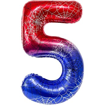 DazzJoy Spider Birthday Decoration 5 Years Boy Spider Balloons Birthday 5 Years Boy Spidey 40 Inch 5 Foil Balloon Number Spider Balloon 5th Birthday Boys