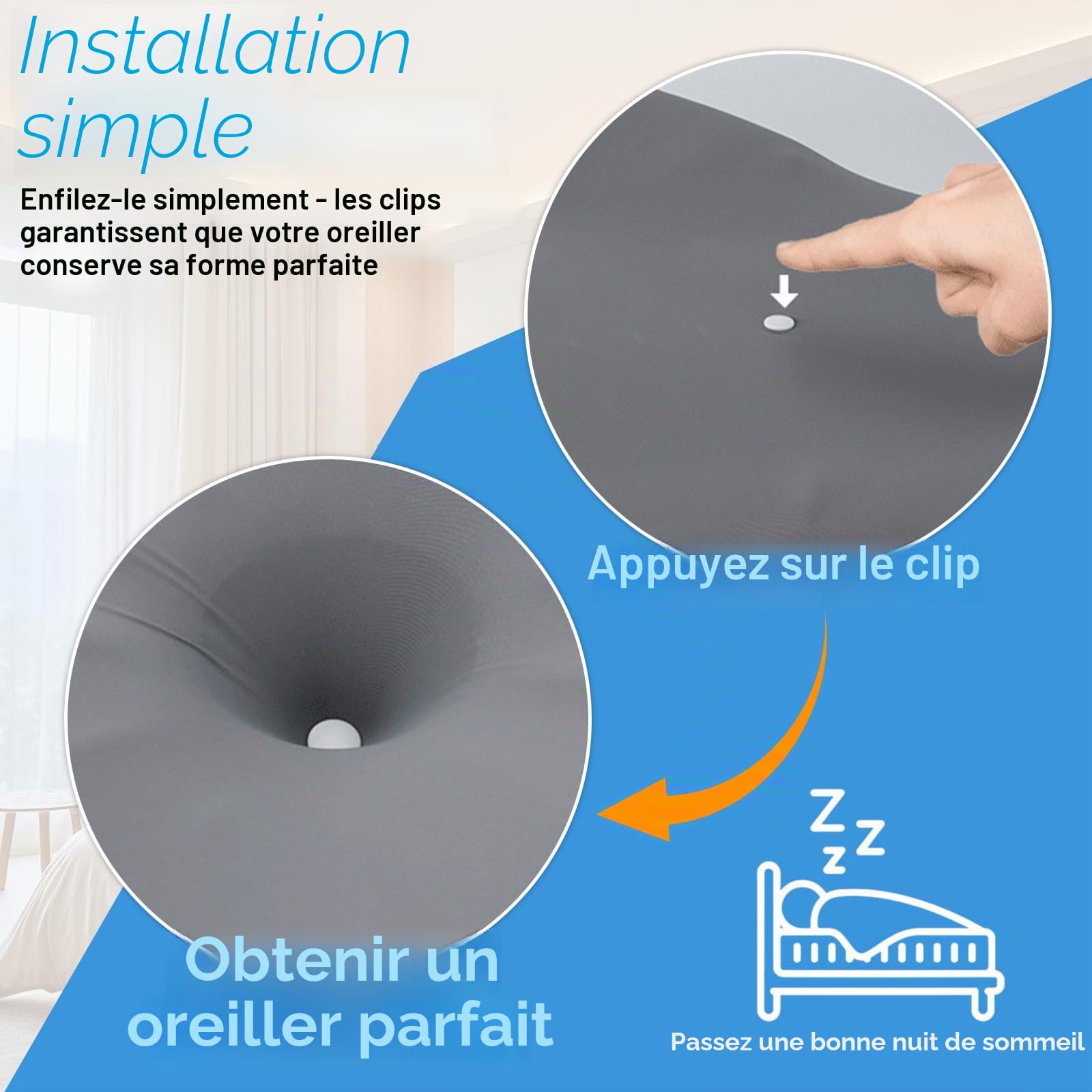 Taies Oreiller en Satin pour Oreillers à Mémoire de Forme Housse d'oreiller avec Fermeture Eclair Taie d'oreiller Cervicale pour Oreiller Crvical JK79 de 63 x 38 x 14 CM (Gris Blanc)