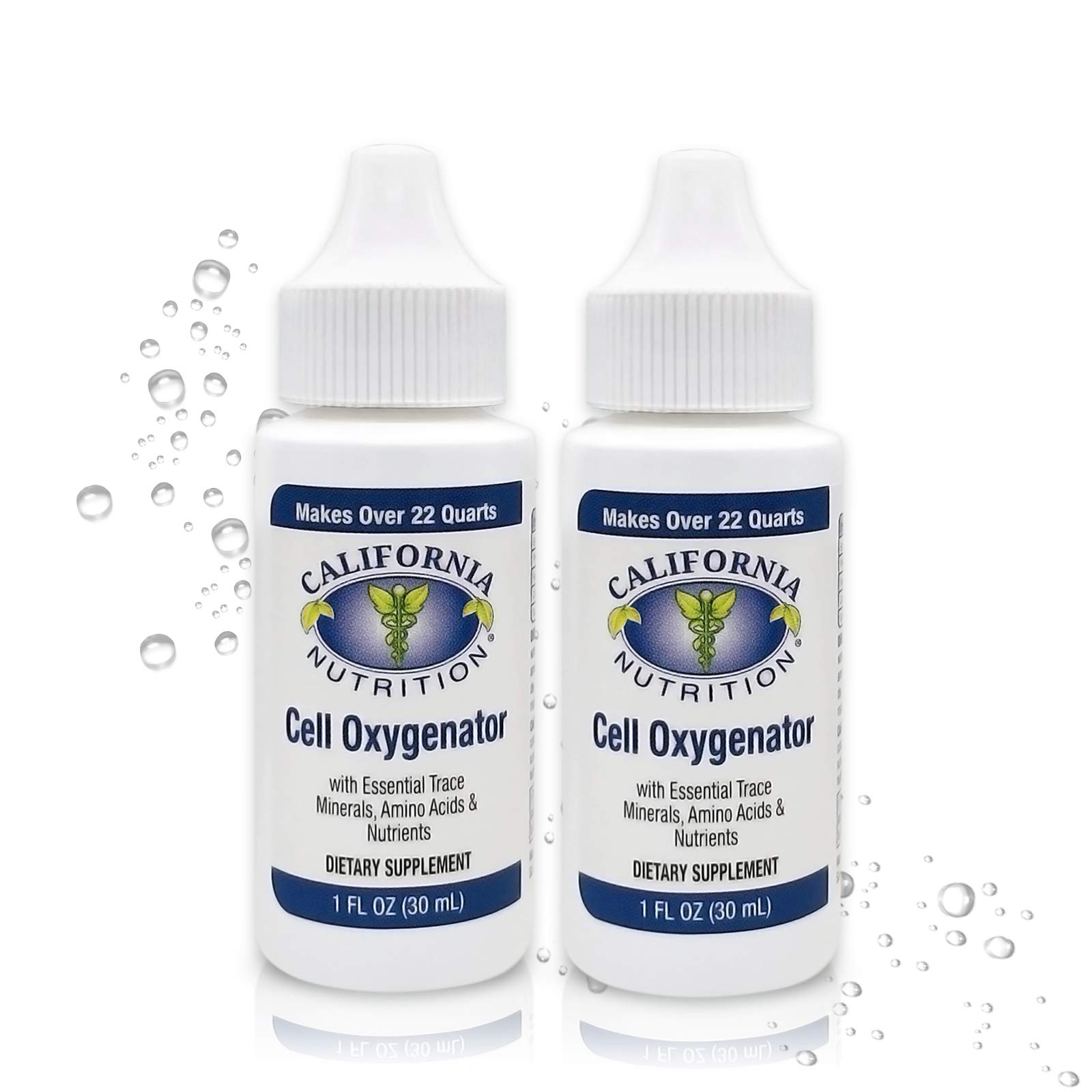 Oxigenador celular de California Nutrition, botella de 1 onza líquida (paquete de 2), gotas de oxígeno líquido, suplemento nutricional diario para un sistema inmunitario más fuerte, minerales traza y aminoácidos para deportistas.