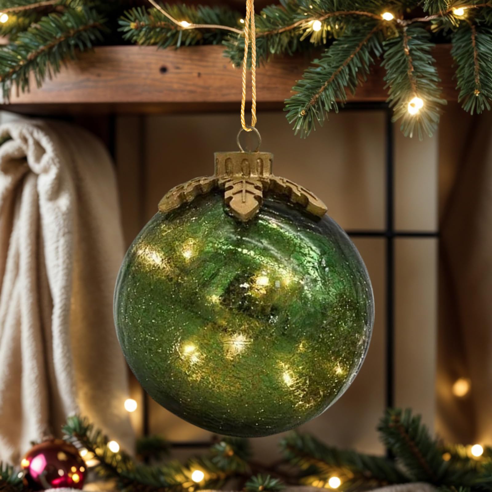 Adornos navideños para Mesa de Vidrio, Globos de Cristal con iluminación preconectada y Temporizador, centros de Mesa Decorativos para el hogar en Mantel o Mesa de Comedor, Ideales para Las Fiestas