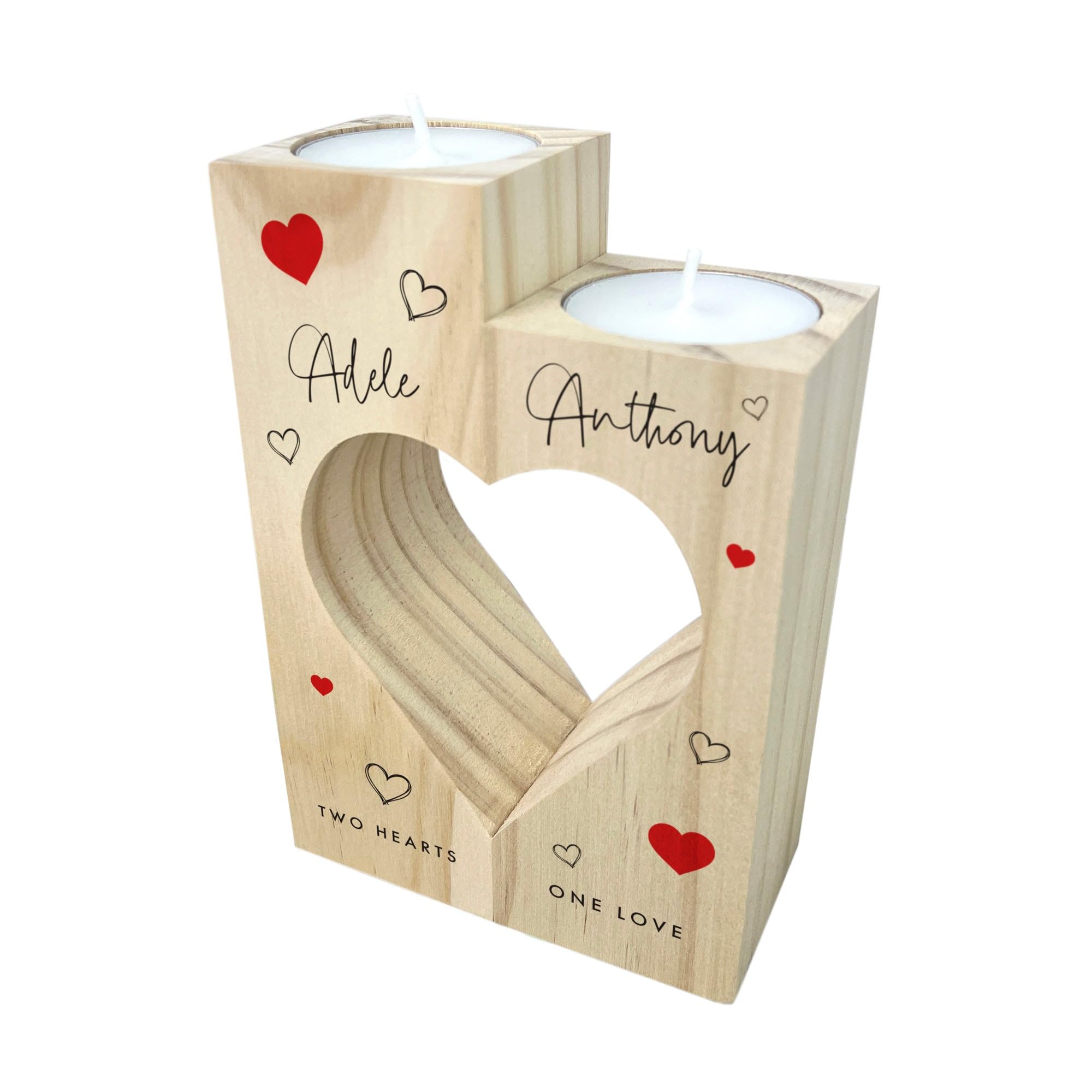 Personalised Couples Names Heart Tea Light Holders - Custom Message | Anniversary, Wedding, Valentine's Gift | Set of 2