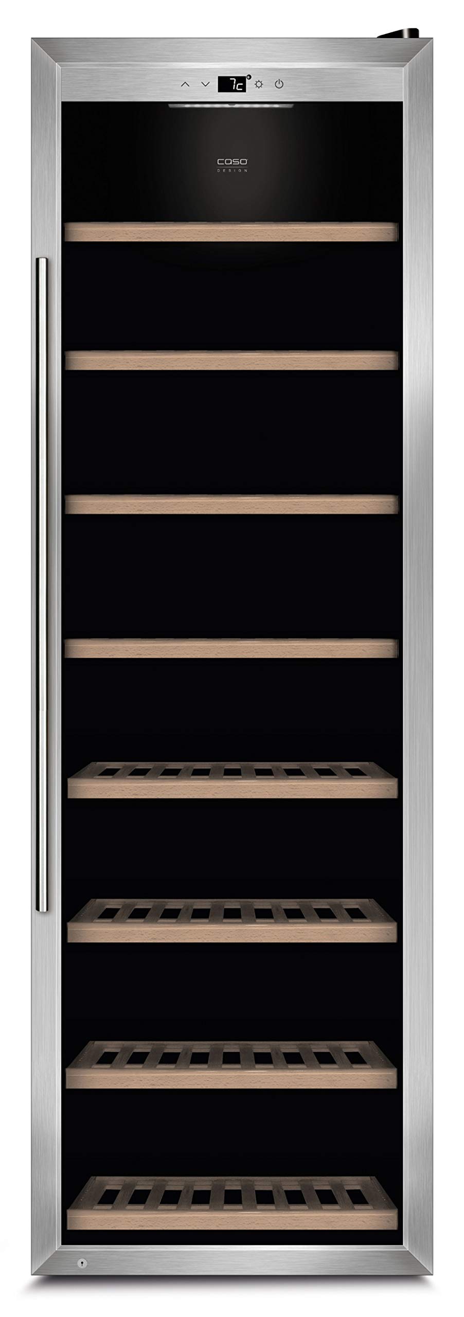 Caso WineSafe 192 | Weinkühlschrank für 192 Flaschen | abschließbar, auf 5-20°C einstellbar, leise, Touch, LED beleuchtet, freistehend, Edelstahl