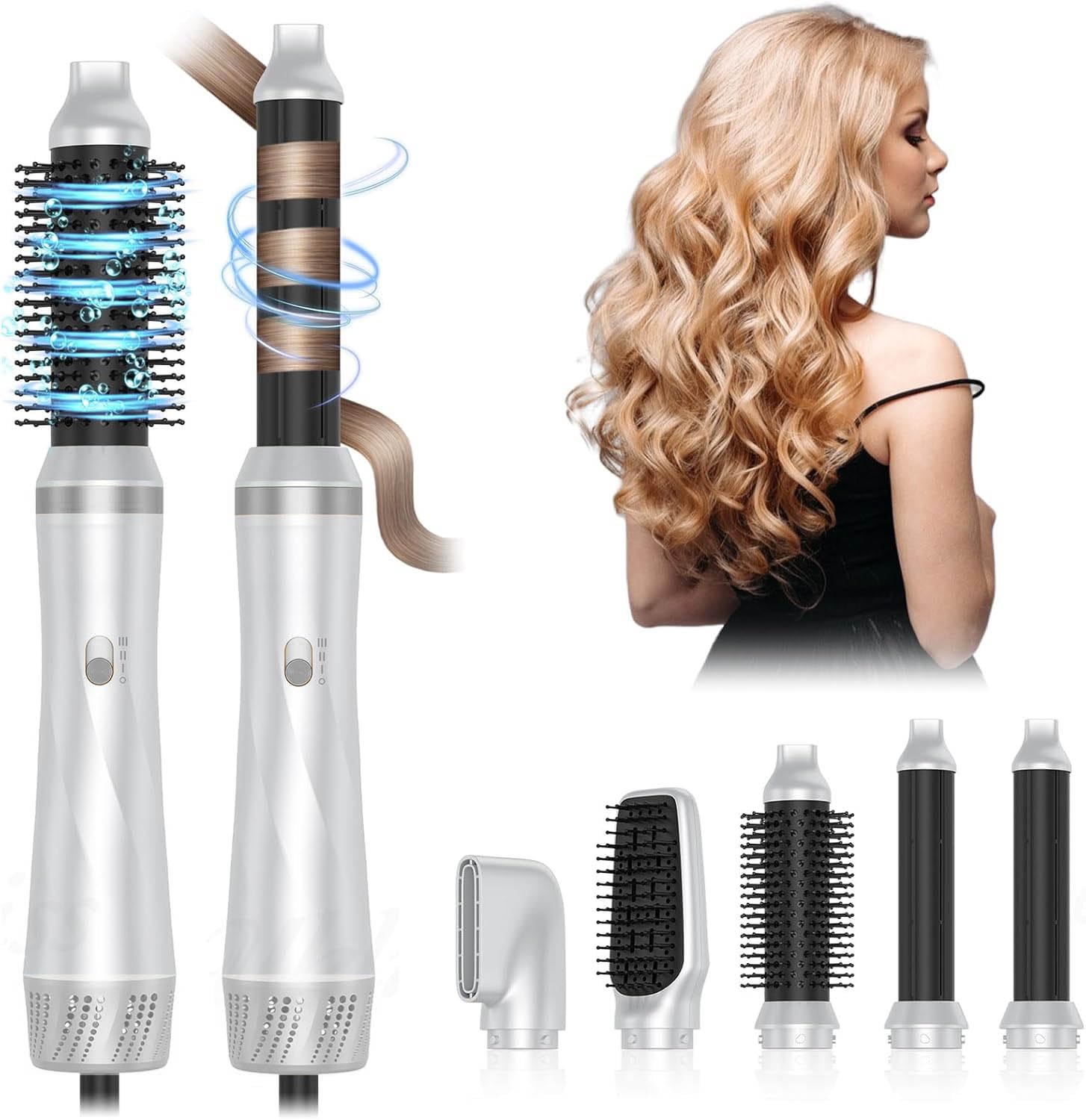 Multifunktionaler Haartrockner, 5-in-1, 3 Temperaturen, zum Trocknen, Glätten, Locken und Erstellen von Volumen, Schutz des Haares, Ionen-Bläser, Glätteisen und Lockenwickler, gewellter Effekt und