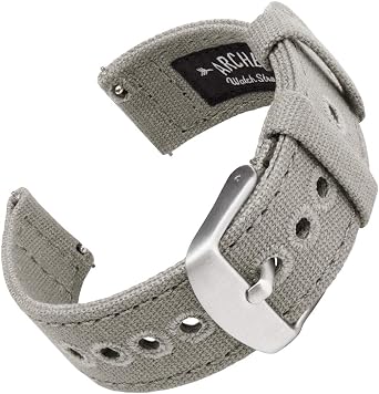 Archer Watch Straps - Canvas Quick Release Watch Bands Ash Gray, 20mm