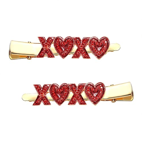 NVENF Pinzas para el cabello con corazón para el día de San Valentín para mujer, con diamantes de imitación, esmaltado, con brillantina, corazón,