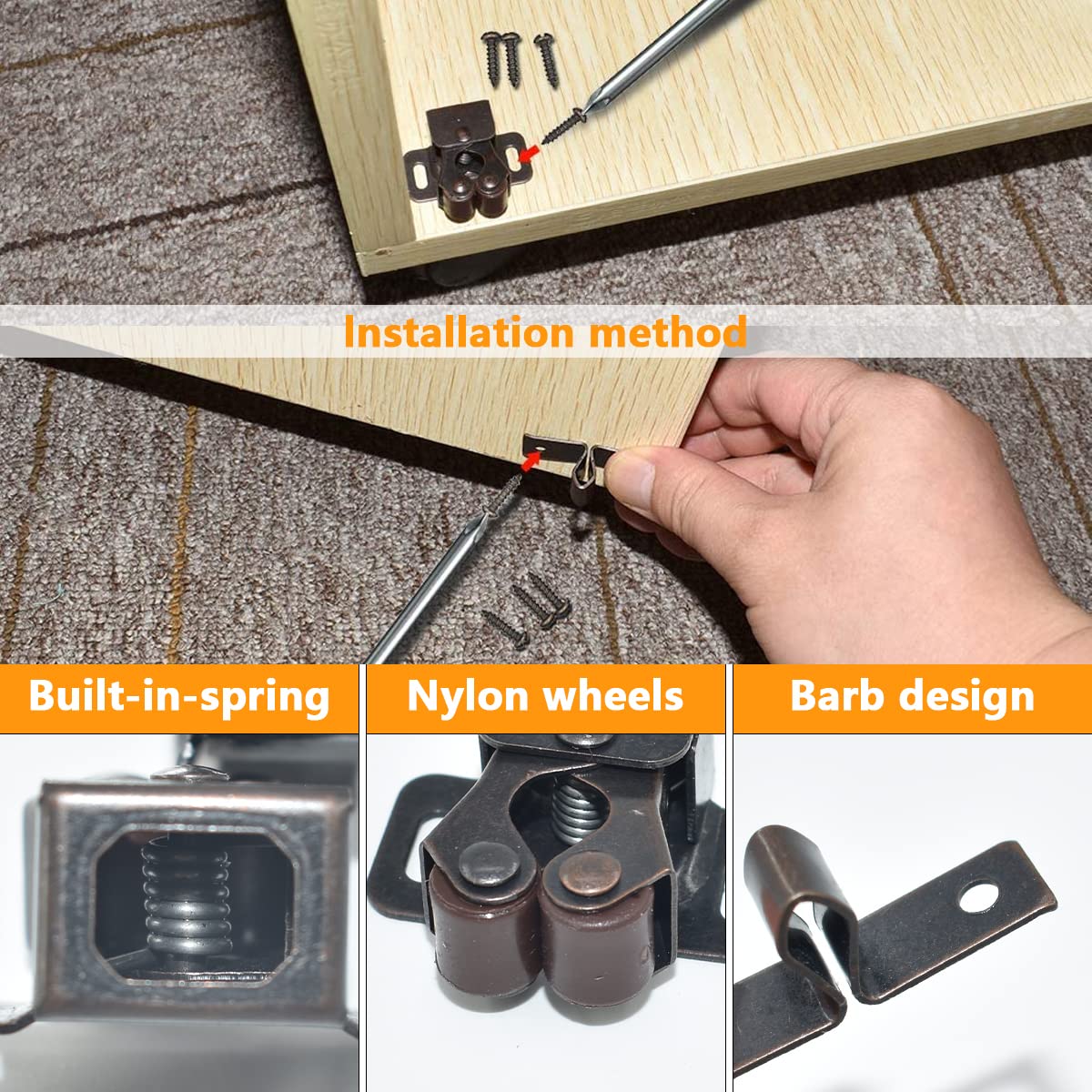 20Pack Double Roller Catch Door Latch Cold Rolled Steel Stay Put Smooth Close with Screws for Kitchen Close Cabinet Cupboard Closet Doors (Red Bronze) - Image 4