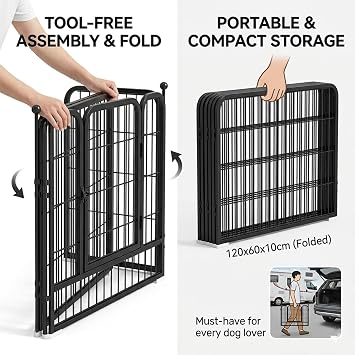 Dog Playpen 6 Panel, Heavy Duty Iron Pet Exercise Fence | Portable Puppy Play Pen Indoor Outdoor for Puppies, Cats, Rabbits and Other Animals, Suitable for RV/Camping, 120x60x60cm