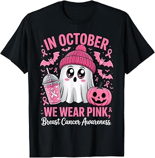 in October We Wear Pink Breast Cancer Awareness Halloween T-Shirt
