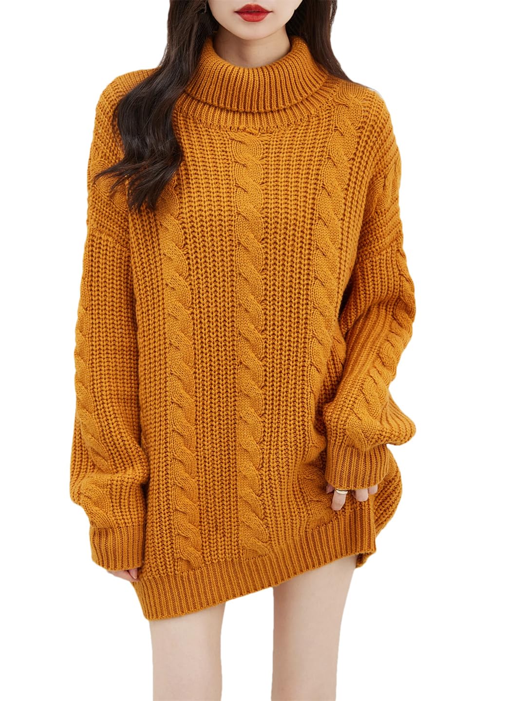 Disimlarl Damski sweter z golfem z wełny merynosów, sweter zimowy, oversize, sweter z długim rękawem, dzianinowy sweter