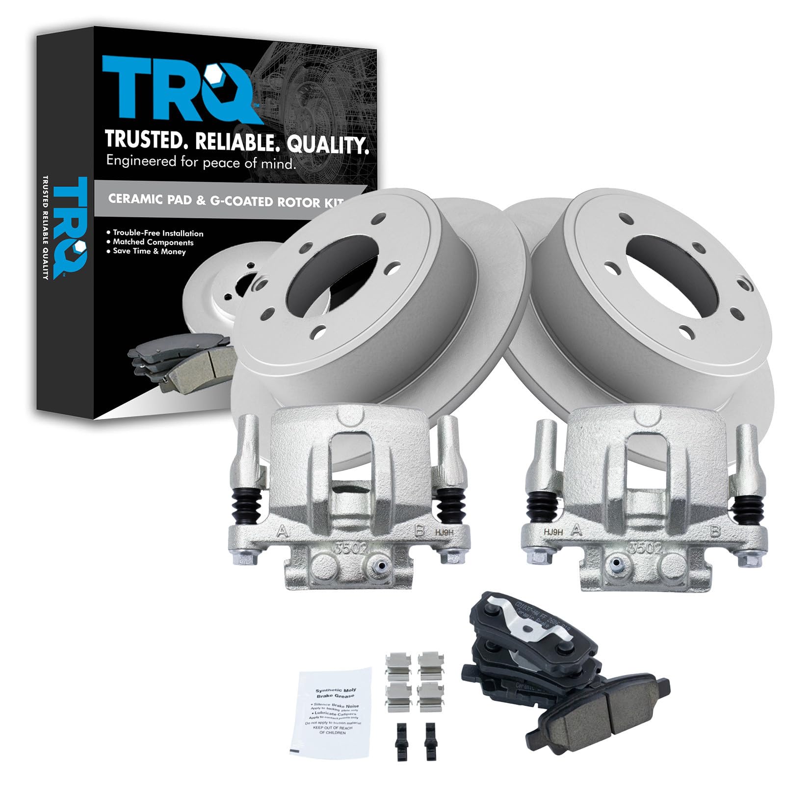 TRQ Rear Ceramic Brake Pad and Rotor Set Coated
