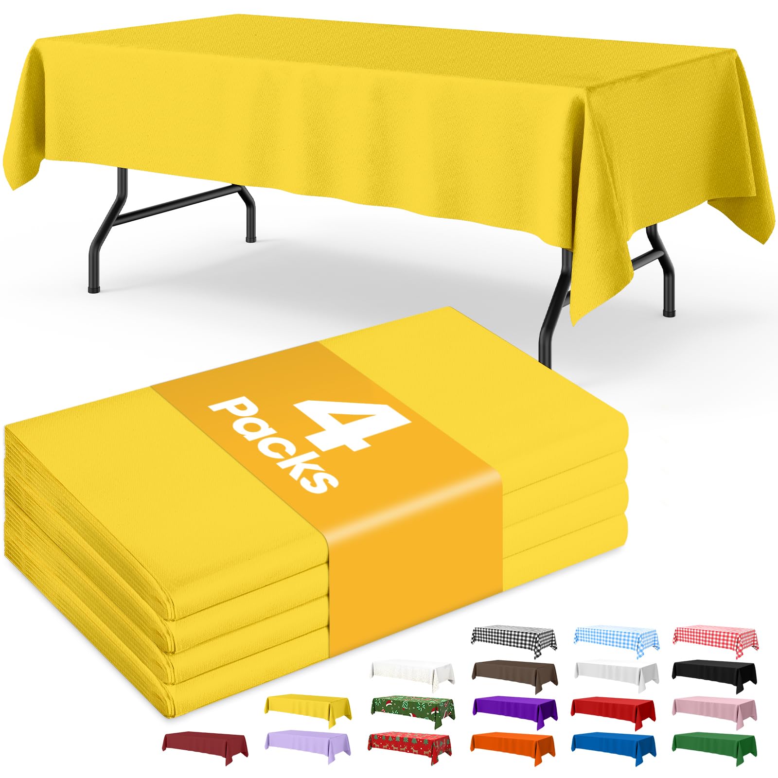 Niuara Yellow Plastic Table Cloth Disposable, 4 Pack, 54 x 108 in