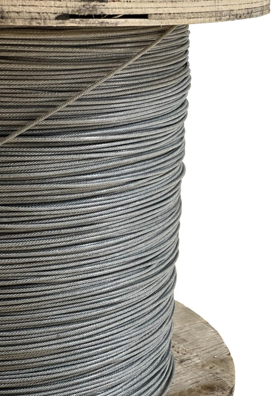 - 3/32" to 1/8" Nylon-6 Coated Clear Galvanized Cable 7x7 Strand Wire Rope for Outdoor and Marine Use, Interior Design, Load-Bearing Tasks, DIY Projects, etc. - 250 ft