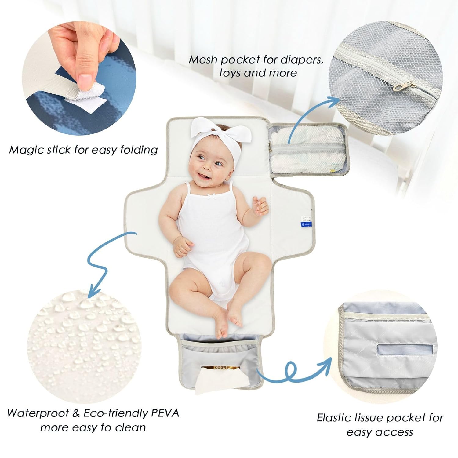 Leopard Trendy Navy Blue Reusable Diaper Changing mat with Tissue Pocket Portable Diaper Changing pad Lightweight & Foldable Changing Station cambiador de pa?ales para Bebes