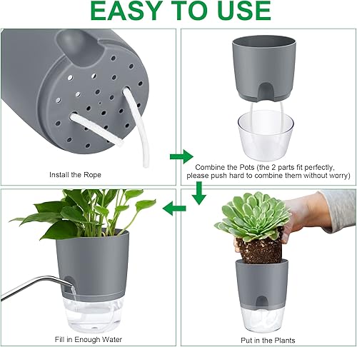 Miniatura 12 de ShineMe Macetas de riego automático, paquete de 5 macetas de riego automático para plantas de interior, plantas de plástico de 4.1 pulgadas