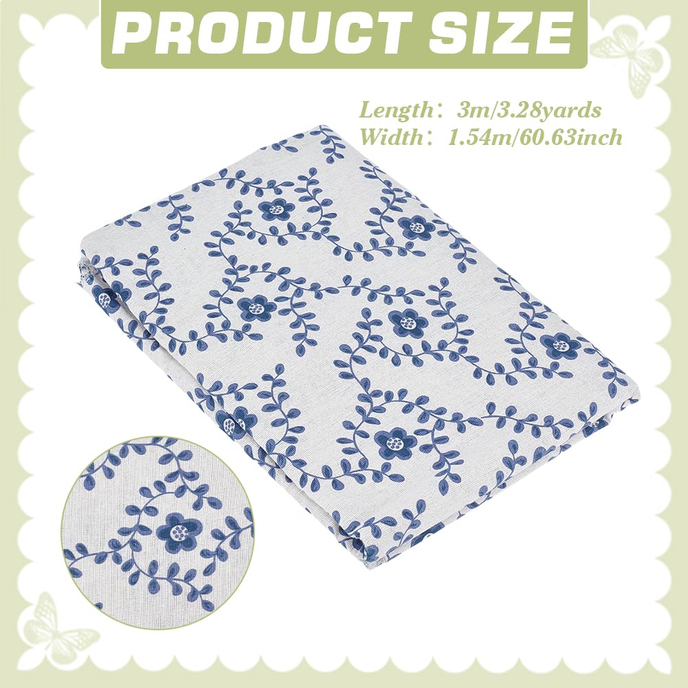 BENECREAT 3 m Leinenstoff Mit Blumenmuster 1.54m Breiter Dekostoff Für Polster Näh Und Quiltstoff Zum Nähen von Kleidung Und Basteln Blue & White