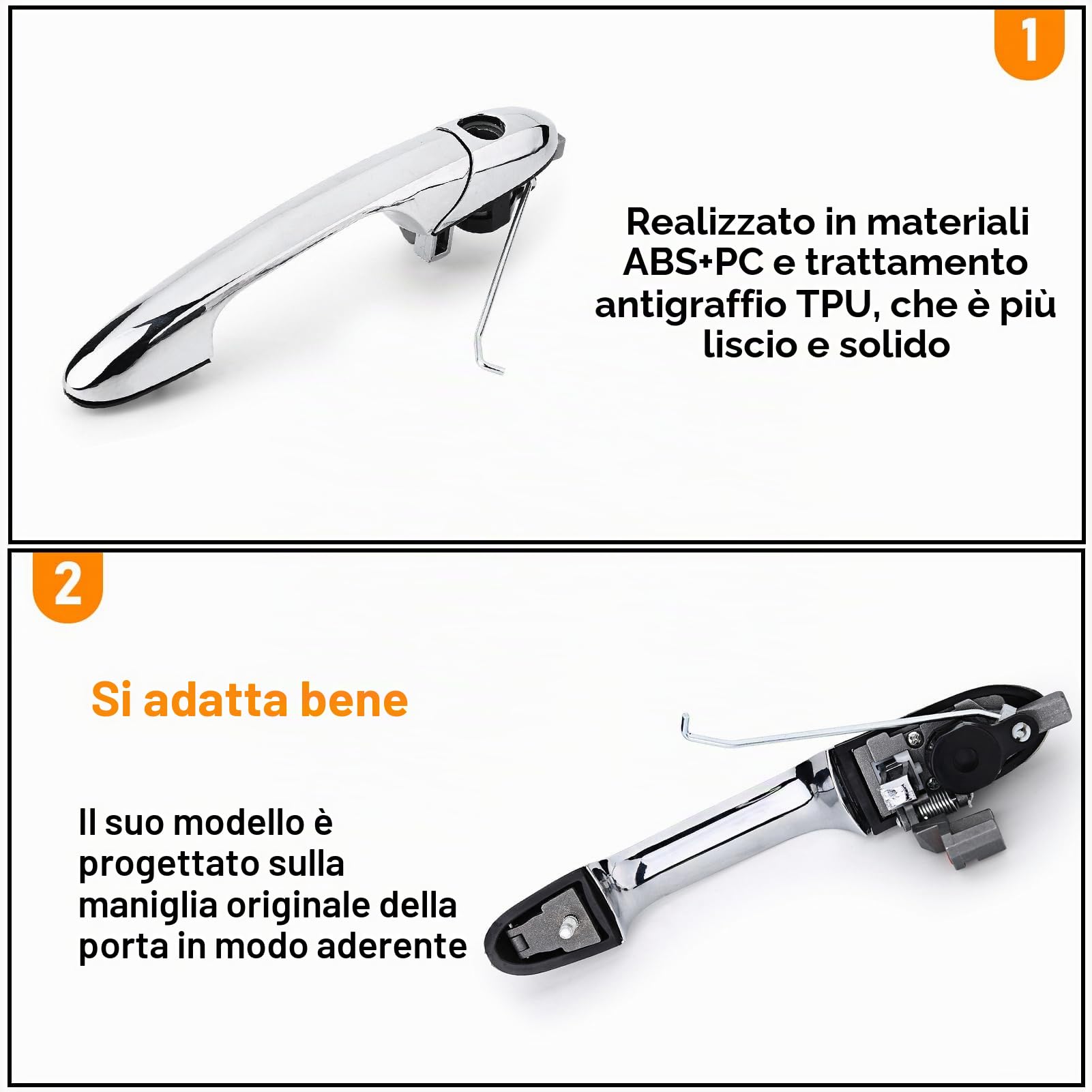 TTCR-II Compatibile con Maniglie Esterne Porte Fiat 500 2007-2020 Maniglie Anteriore Sinistra 68069943AB Maniglia Della Porta 735451697 735485875-(Cromato)