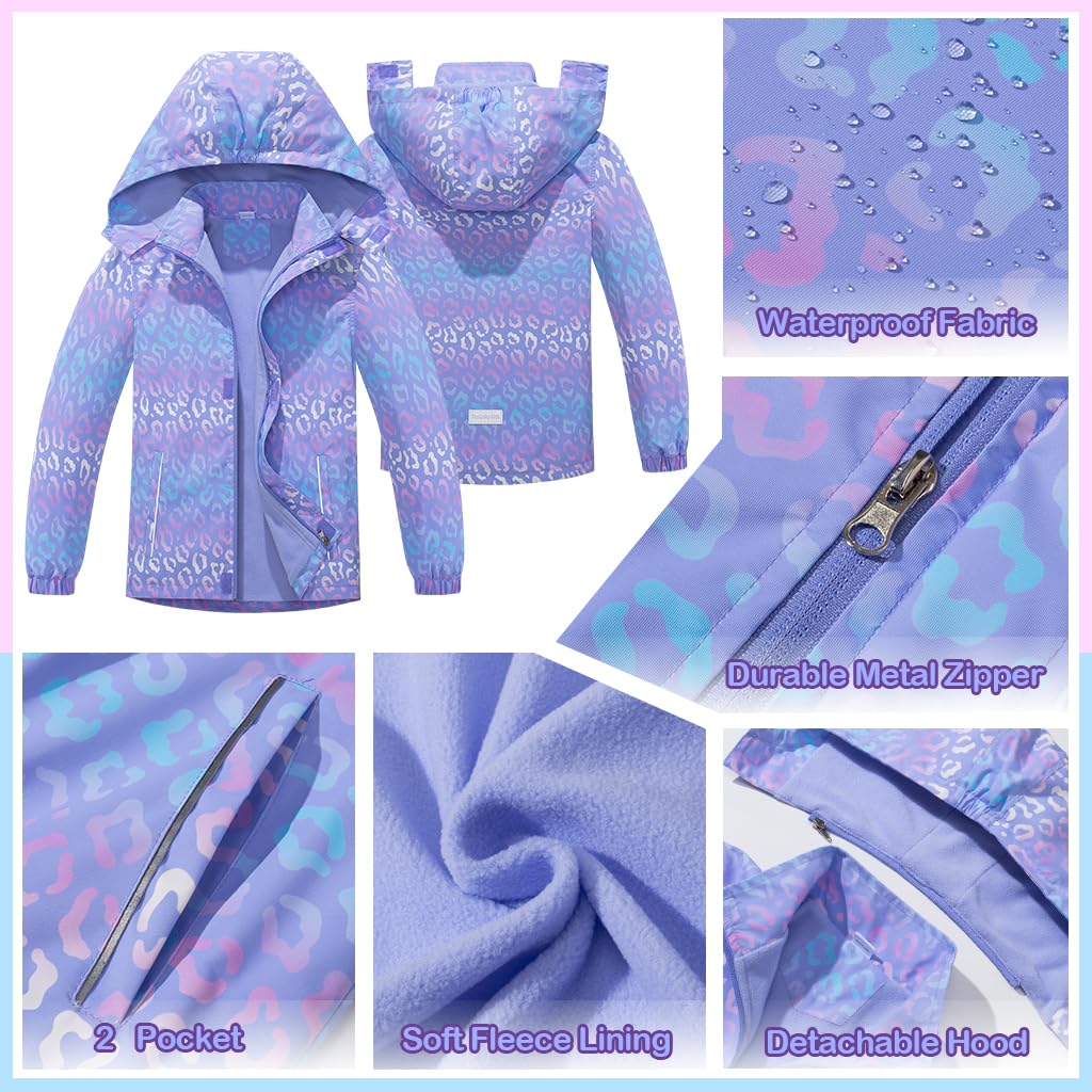 Chaqueta Impermeable Niña Chaqueta Cortavientos Térmica Chubasquero Ligera Abrigos con Capucha Outdoor Senderismo Chaqueta Edad 3-12