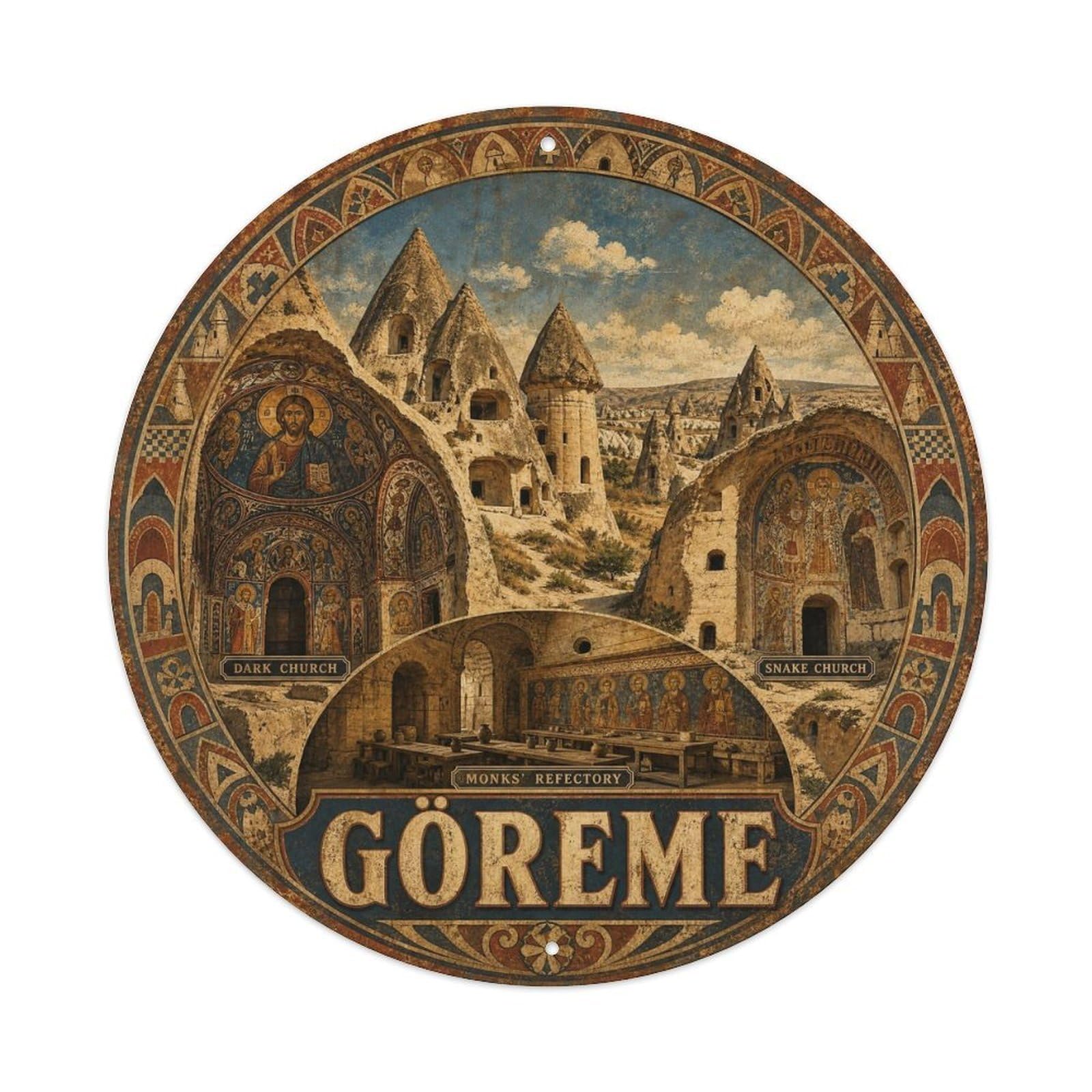 Nevsehir Goreme Fresco Turkey Travel Rustic Vintage Metal Tin Sign