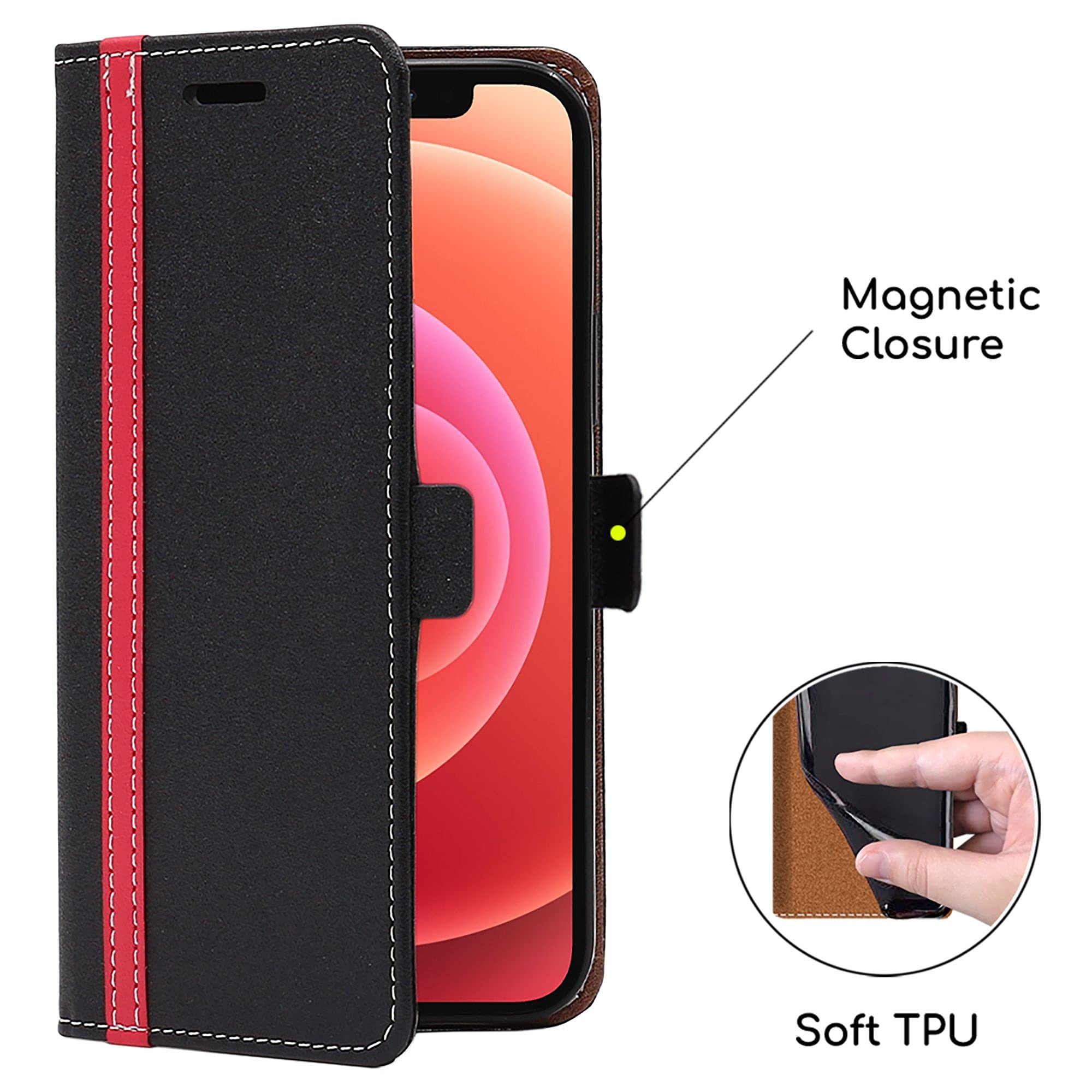 Custodia Portafoglio In Pelle Per IPhone 12 Pro Max – HAOBOBRO, Con Slot Per 2 Carte, Supporto Ricarica Wireless, Nero - 3