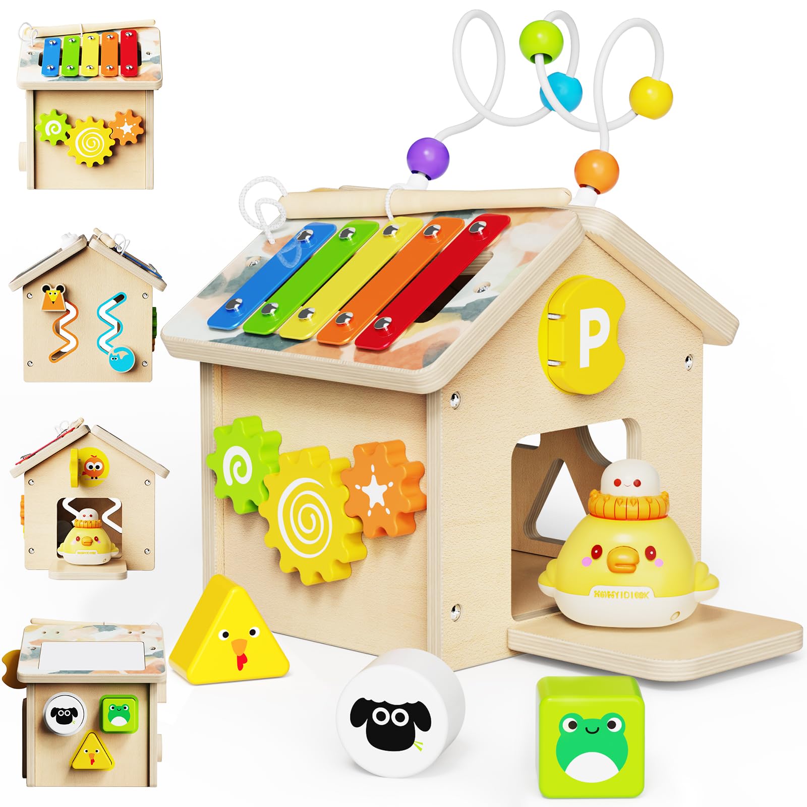 Wooden Activity Cube,Montessori Baby Activity Center Toys for 1+ Year Old