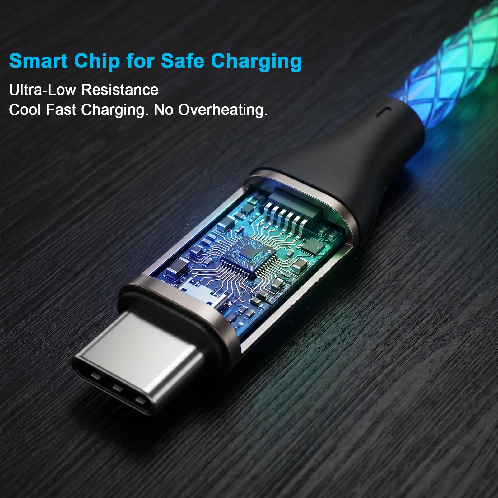 Cavo di ricarica USB C da 6 A, ricarica rapida, colore graduale RGB, 66 W, cavo di sincronizzazione dati da USB A a USB C, compatibile con iPhone 15/16, Samsung Galaxy S23/S24/S25 Ultra (multicolore