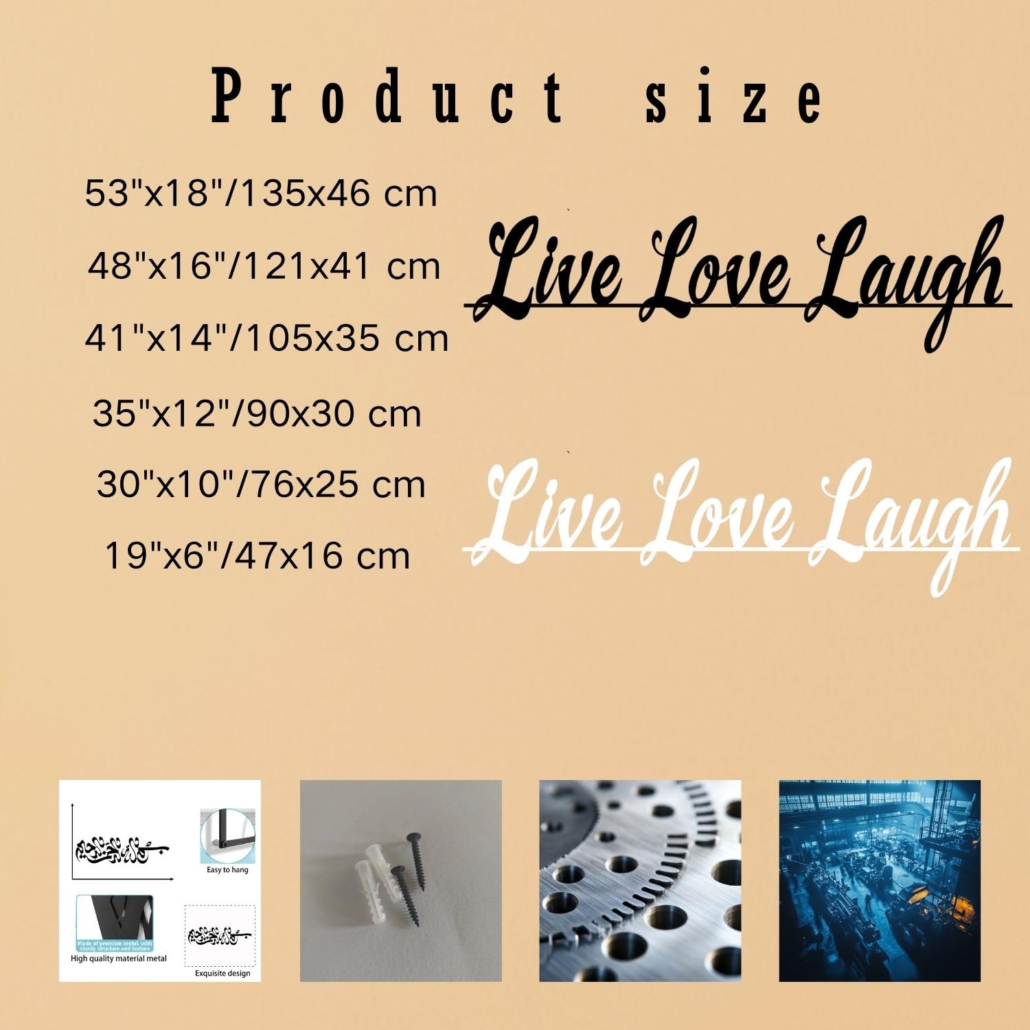 Nowoczesna minimalistyczna metalowa dekoracja ścienna, słowa "Live Love Laugh", "modem domowy", "salon" i "sypialnia" (czarny, 105 x 35 cm, bez ramki)