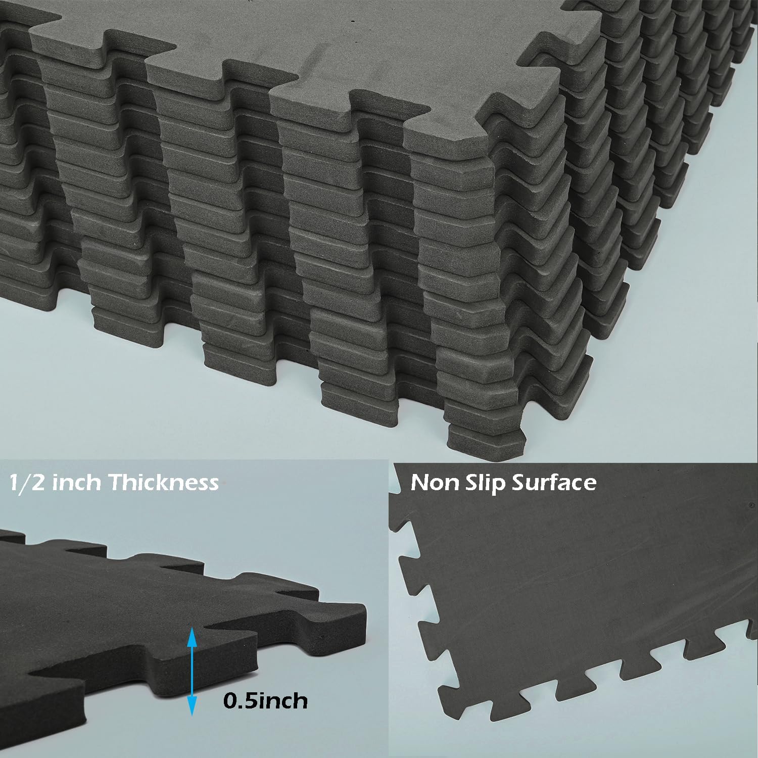 85 * 85 Inch Hot Tub Mat, 1/2" Thick Large Inflatable Hot Tub Pad Interlocking EVA Foam Padding Foundation Indoor Outdoor Ground Base Flooring Mats Protector Non Slip Pool Spa Floor Pads Black