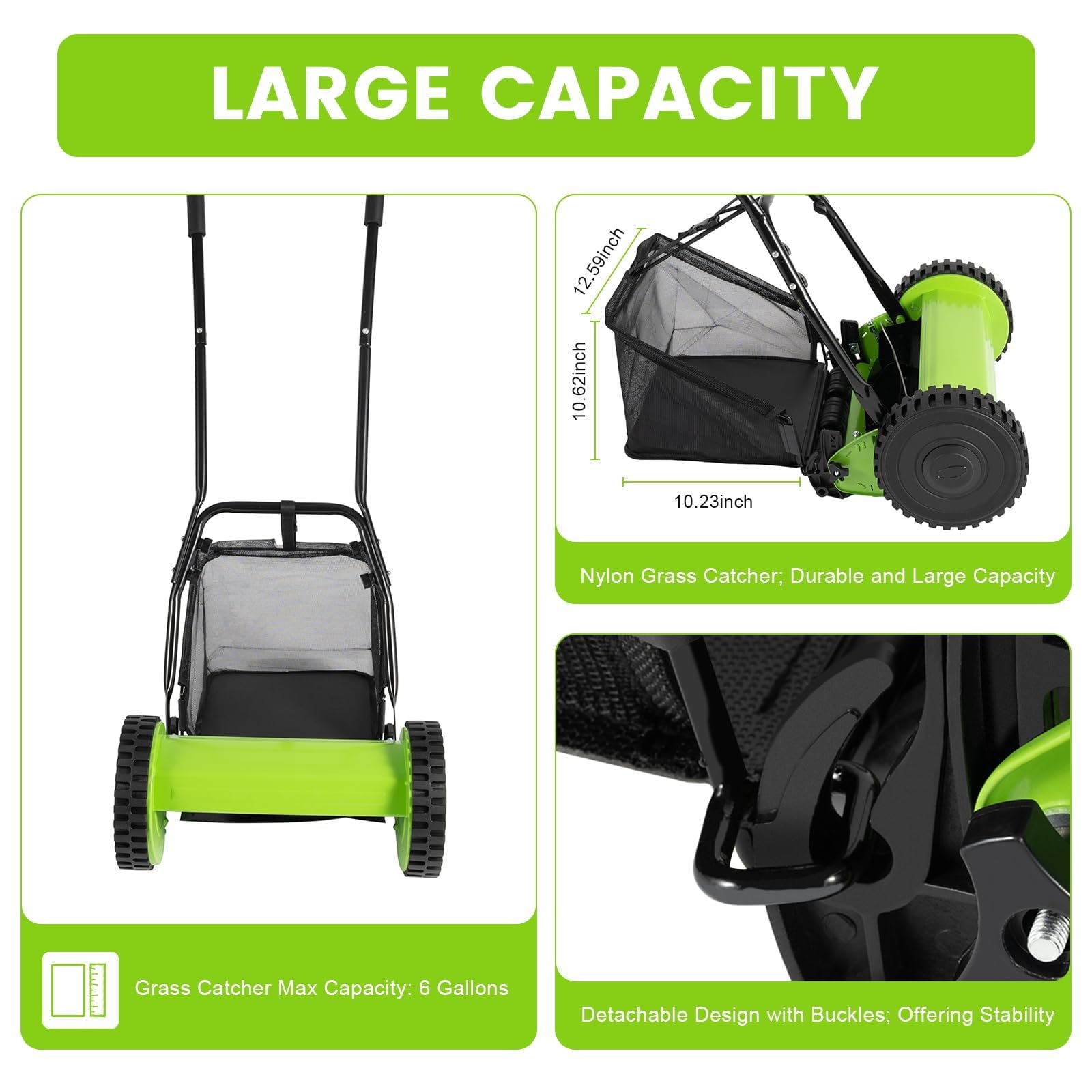 Cortacésped Manual con Carrete de Empuje, cortacésped de Carrete de 5 Cuchillas de 12 Pulgadas con recogedor de césped, Altura Ajustable, cortacésped Compacto para Espacios pequeños, jardín y 14inch