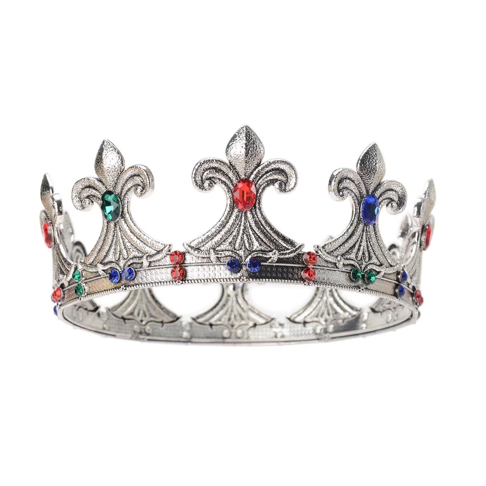 S SNUOY Fleur De Lis King Crowns Full Round Medieval Crowns for Men