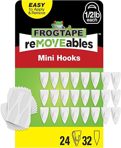 FrogTape reMOVEables - Mini ganchos adhesivos para colgar, clips de interior para luces, llaves, cables, decoración de vacaciones, sin daños,