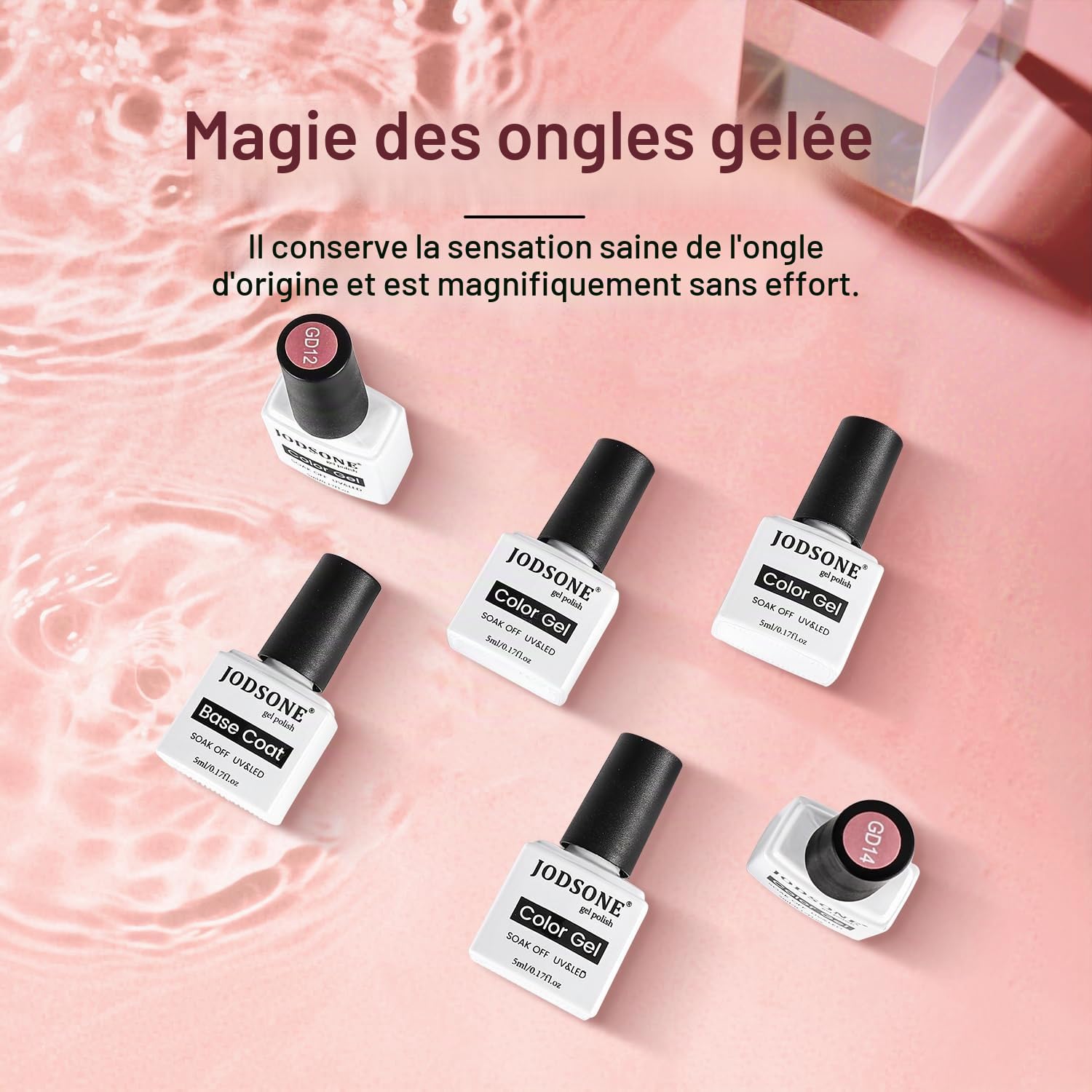 JODSONE Coffret de 12 Vernis Semi Permanent, 10 Couleurs Jelly Translucides Naturelles, Aspect Élégant et Tenue Longue Durée, pour Utilisation à Domicile et en Institut