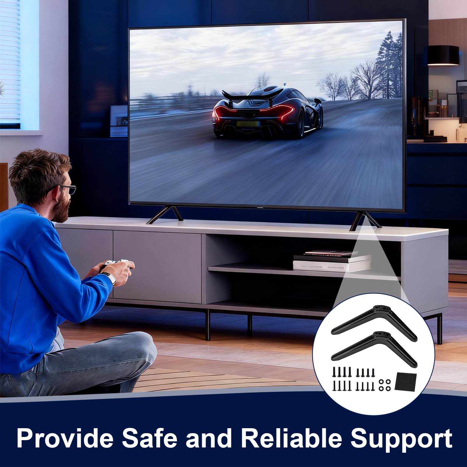 Uniwersalne nóżki podstawy telewizora ze śrubami, podstawka pod telewizor kompatybilna z większością marek, wymienny stojak stołowy do telewizora z płaskim ekranem LED LCD OLED, antypoślizgowe nóżki