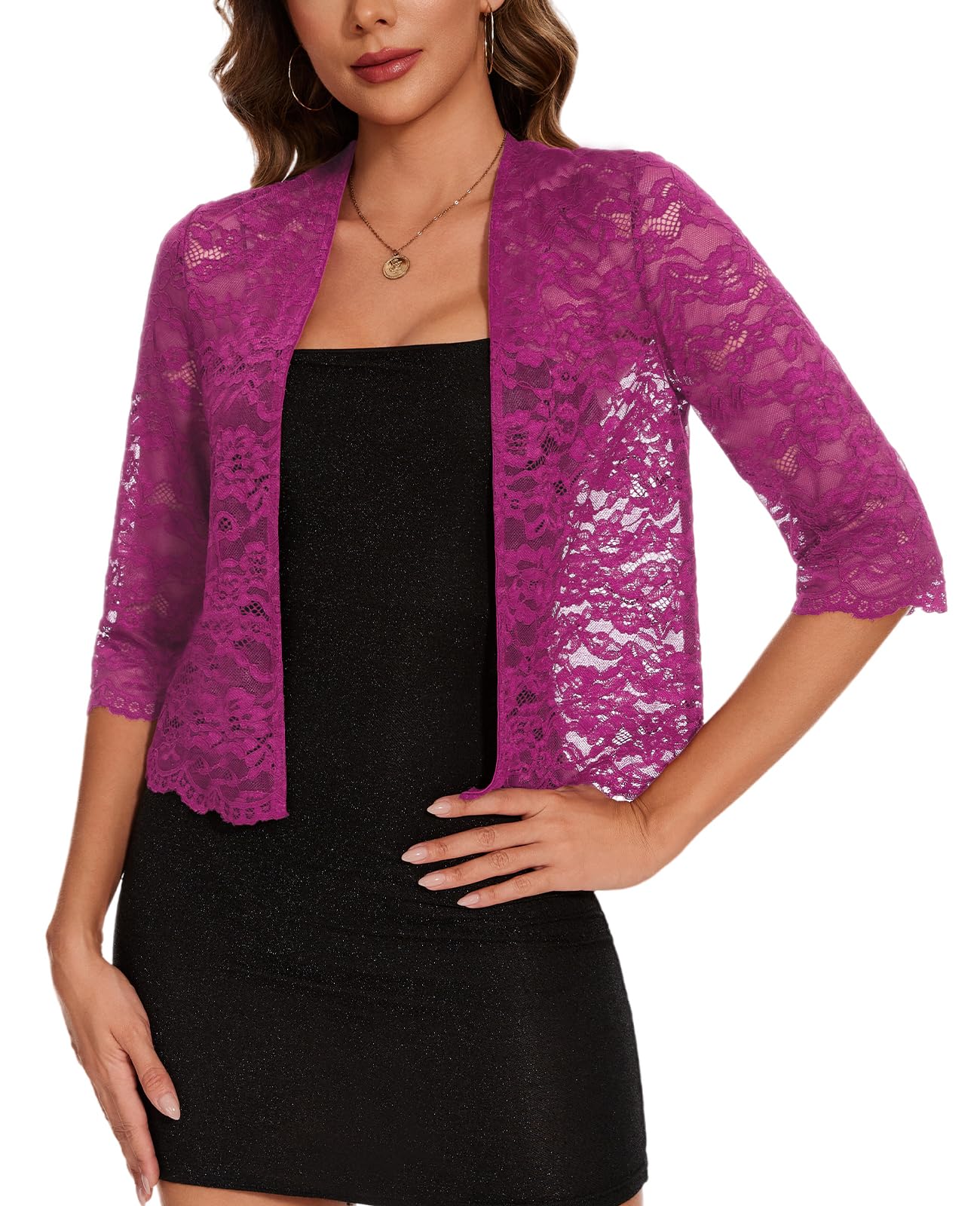 Coprispalle da donna casual in pizzo, bolero, coprispalle con maniche a 3/4, capispalla per coprire il vestito