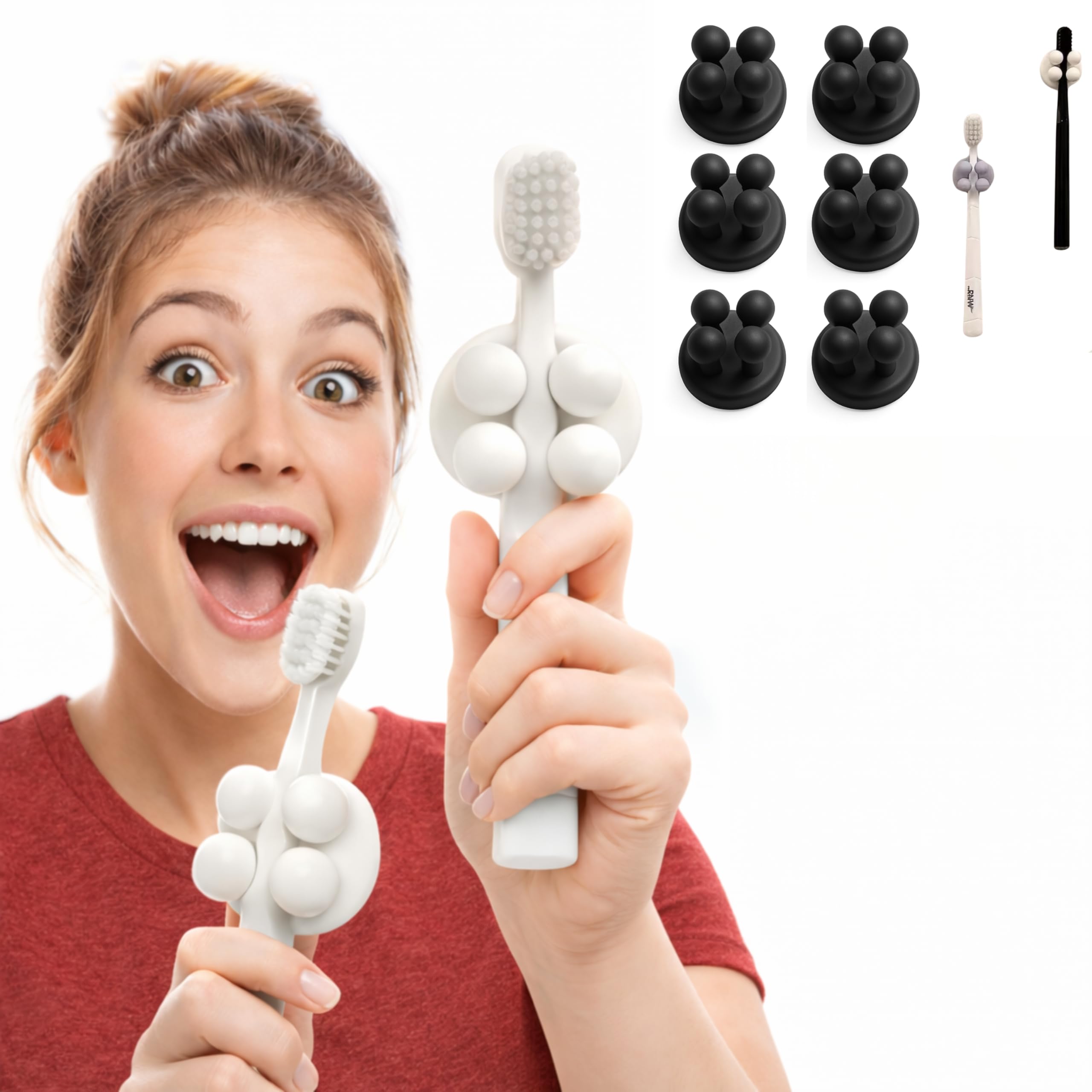 Silicone Wall Toothbrush Holder, No Drilling, Ready to Use (No 24 Hours), Self-Adhesive Toothbrush Holder for Bathroom & Shower, Toothbrush & Razor Holder, Waterproof, Strong Hold