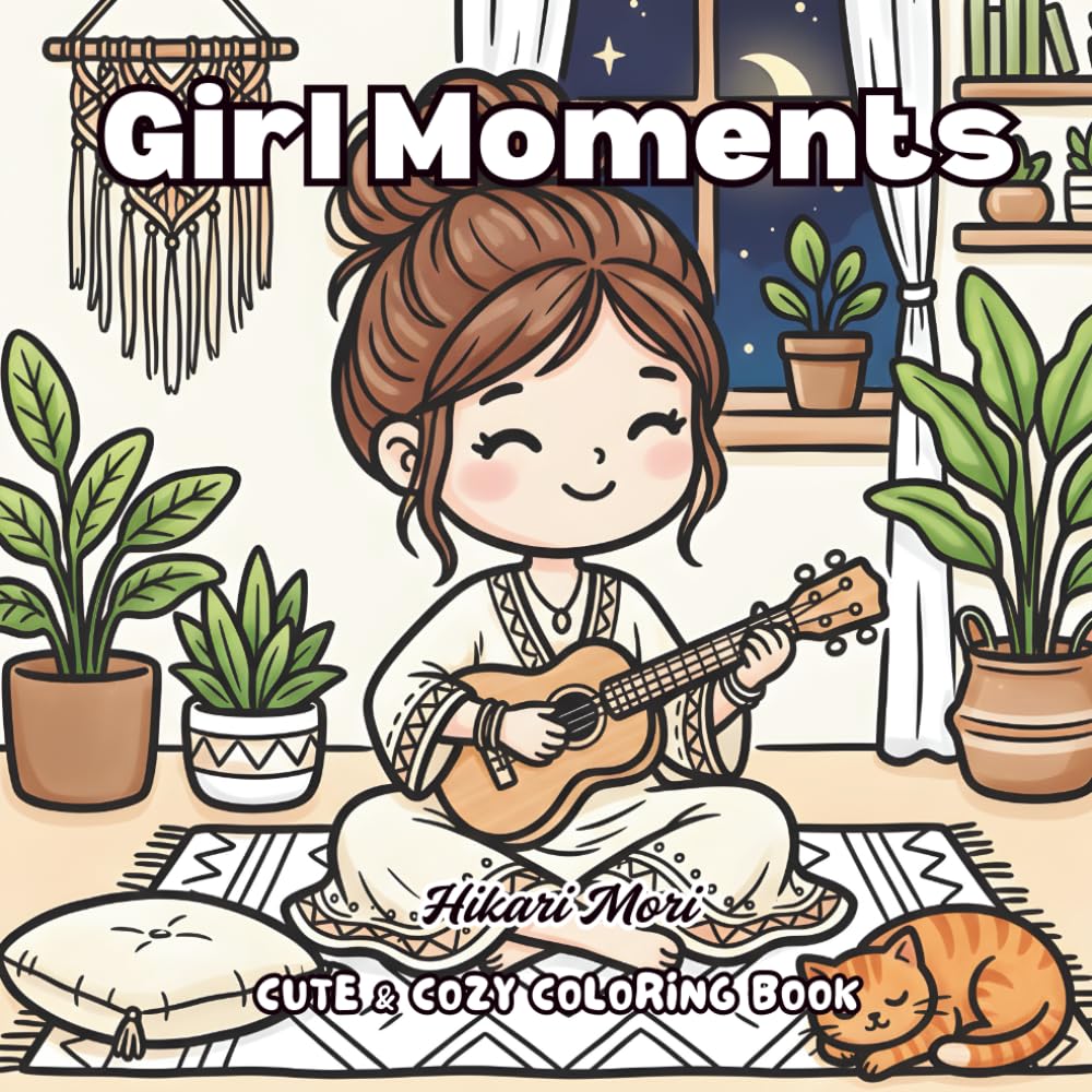 Girl Moments Cozy Coloring Book: 50 Bold and Easy Kawaii Illustrations for Stress Relief and Relaxation, Cute Daily Life Scenes for Adults and Teens