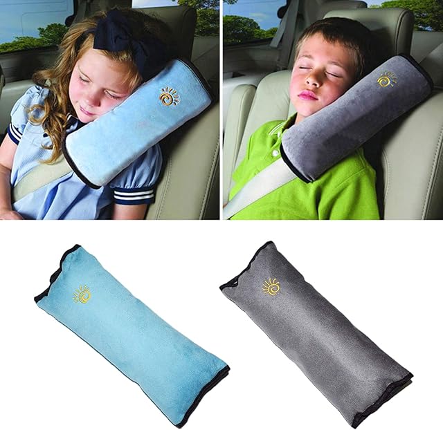 MHwan Seat Belt Pads, 2 Pieces A Grade Cotton Seatbelt Strap Cover, Removable and Washable Soft Head and Shoulder Pads (Blue & Grey)