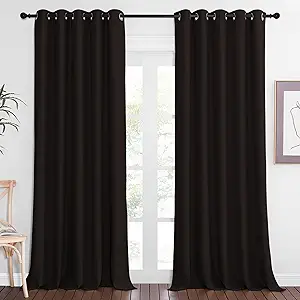 NICETOWN Blackout Curtain Drape for Bedroom - Light Reducing Thermal Insulated Solid Grommet Room Darkening Window Curtain 90 inches Long for Living Room (Toffee Brown, 1 Piece, W66 x L90)