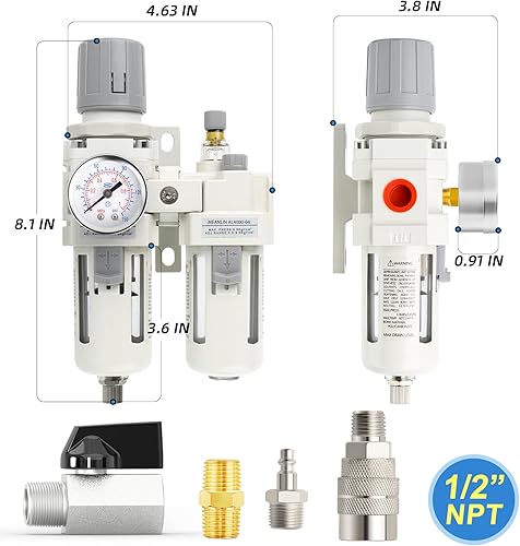 Miniatura 2 de MEANLIN Filtro de humedad para compresor de aire, filtro de línea de aire AC4010, entrada NPT de 12 pulgada con calibre de 150 PSI e interruptor de