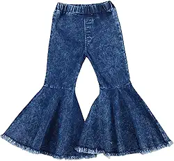 Calça legging infantil GOOCHEER para bebês meninas com babados rasgados e boca de sino jeans rasgado