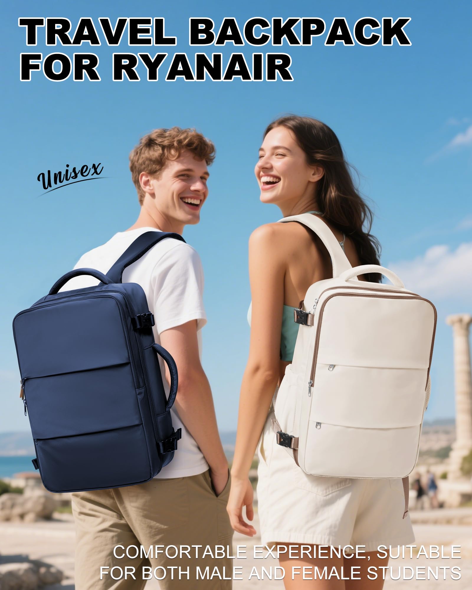 SZLX Zaino Ryanair 40x30x20 Sottovuoto Zaino da Viaggio 40x20x25 Bagaglio a Mano 40x30x20 Wizzair Donna Uomo Borsa da Cabina per Easyjet 45x36x20 Adatto a Laptop da 14 Pollici Impermeabile per Lavoro