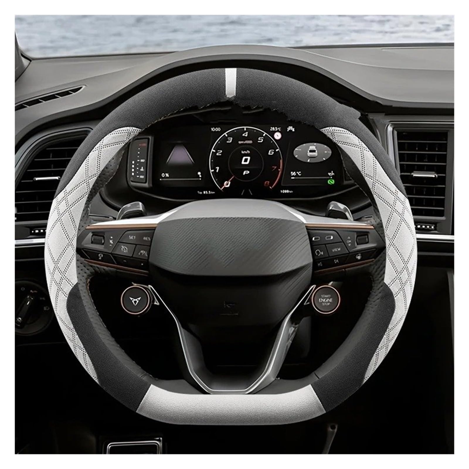 Auto Volante Copertura Per Cupra Per Terramar Per Formentor Pelle Scamosciata Caldo Copertura Volante Automobile Inverno(D Type-White)